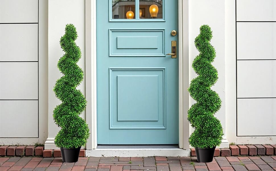 3FT 2 PCS Realistic Artificial Spiral Boxwood Topiary Trees w/Durable Pot