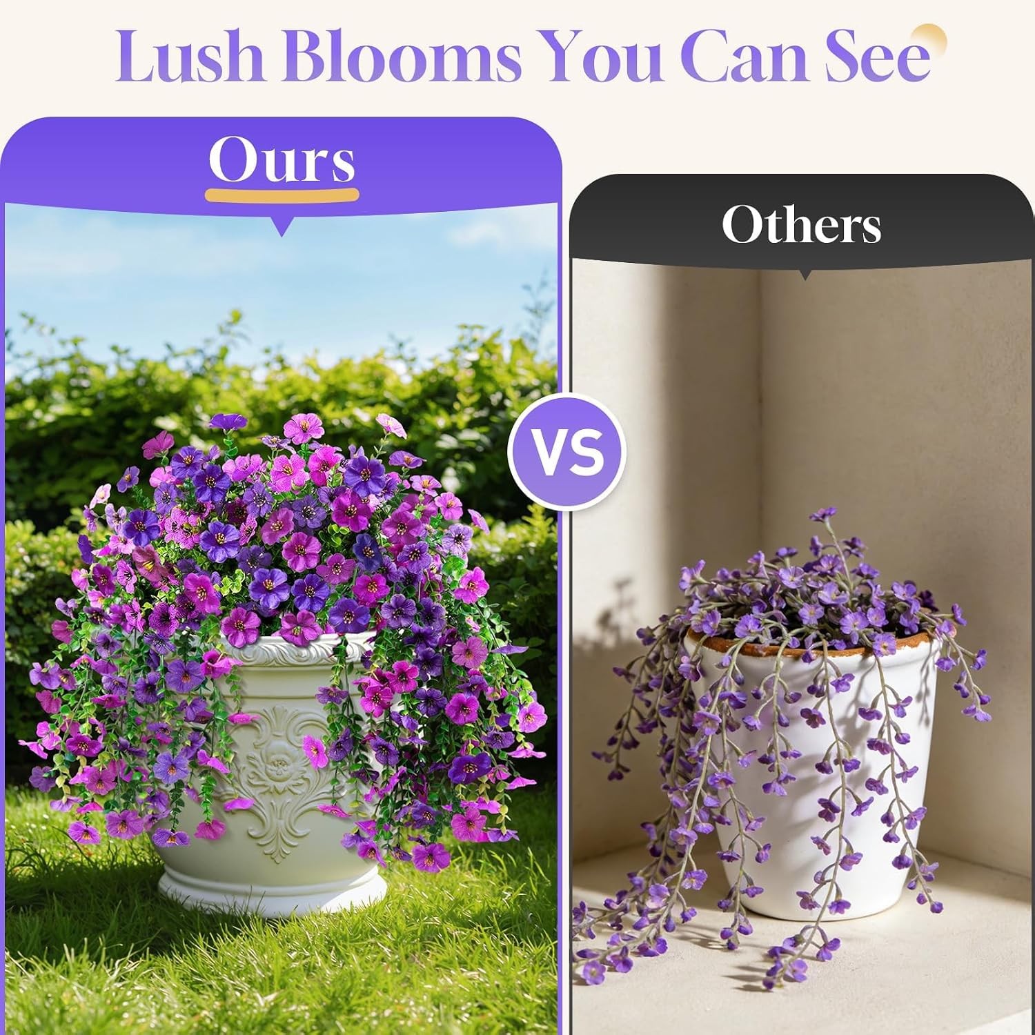 2 Pcs Artificial Hanging Flowers, UV Resistant Fake Flowers with Flexible Stems,