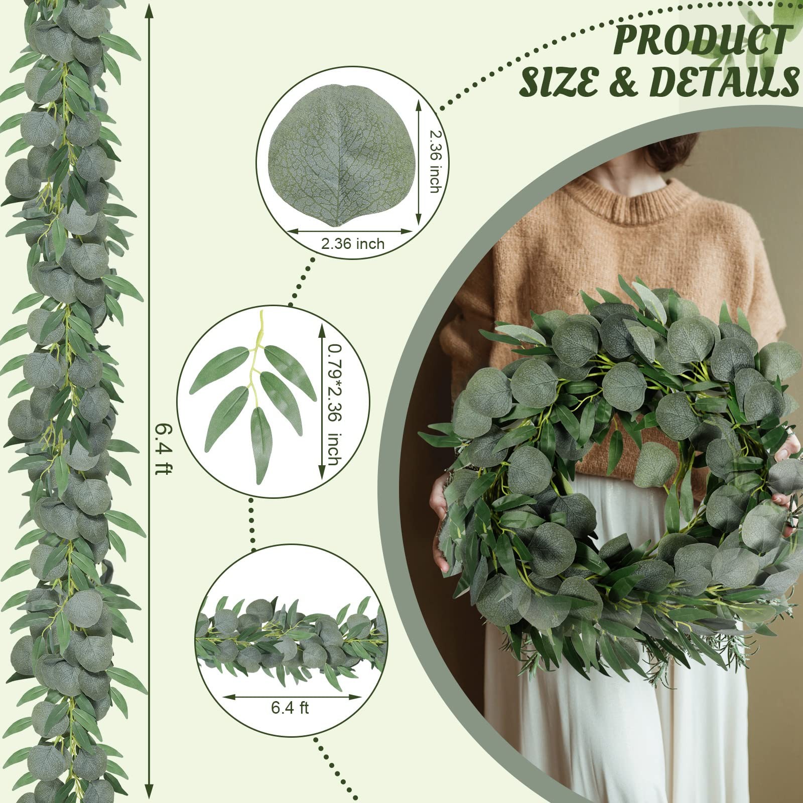 10 Pack Artificial Eucalyptus Garland with Willow Leaves 6.4 ft Artificial Gr…