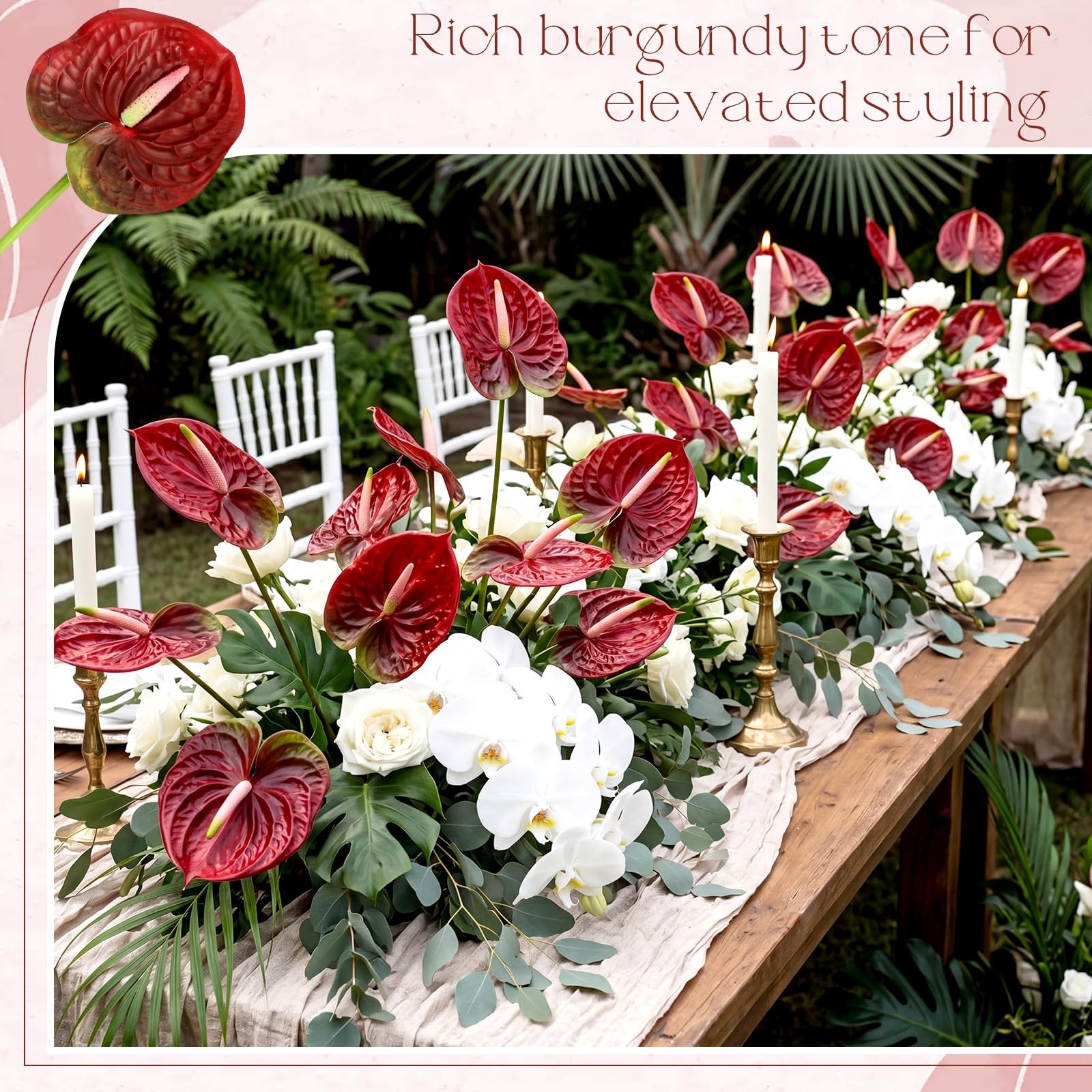 Artificial Anthurium Flowers Gradient Red 23.6 Inch Fake Bouquets 20 PCS