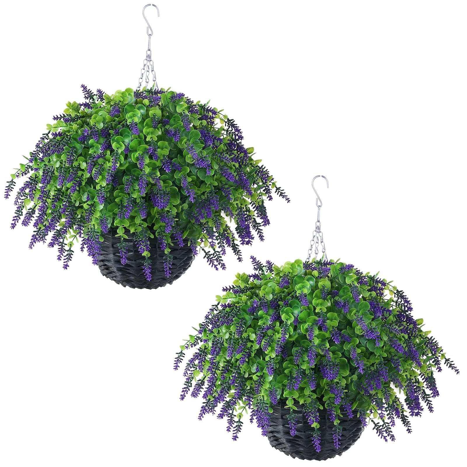 New VIERENA Artificial Lavender and Eucalyptus Leaves Hanging Basket – 2 Set for
