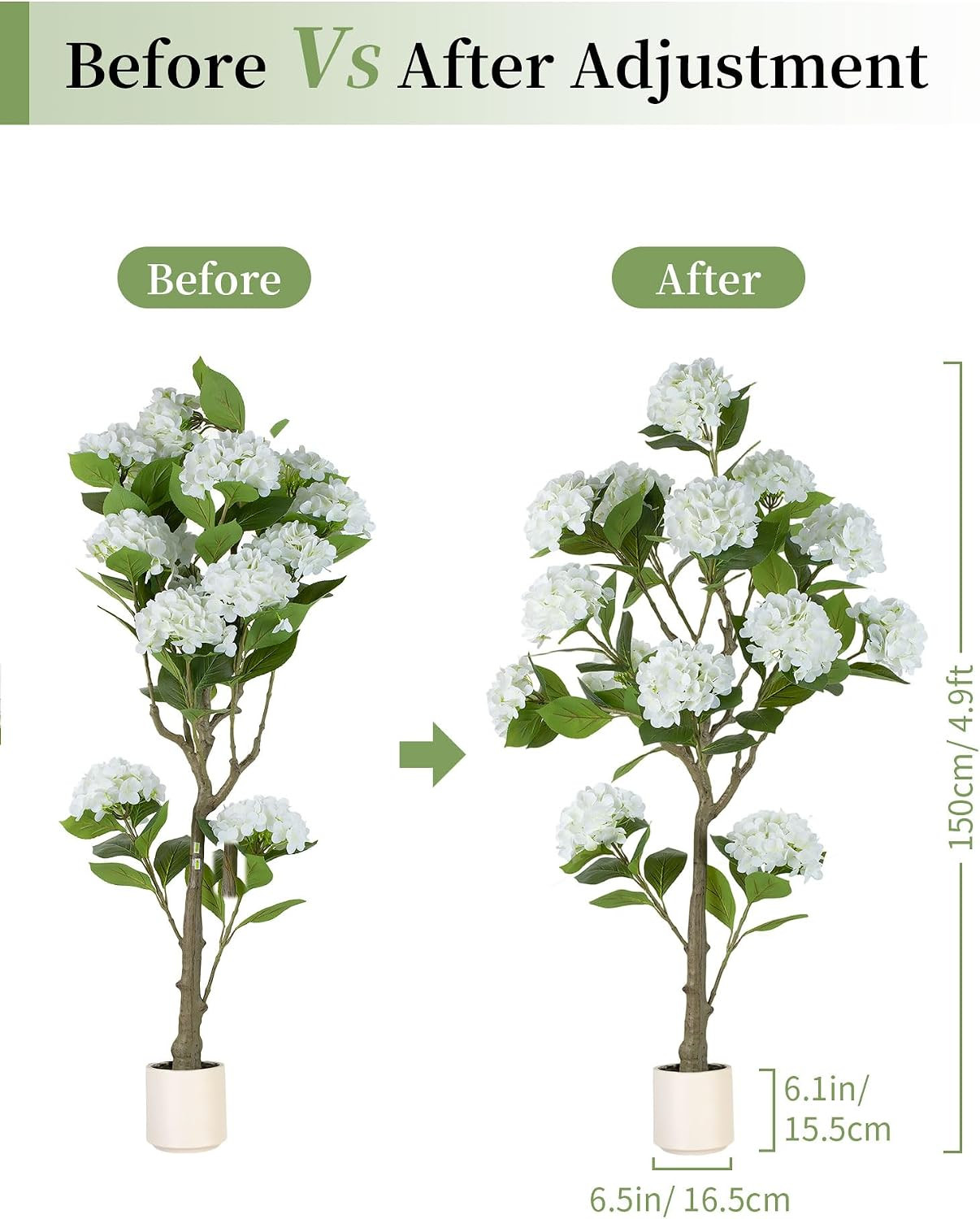 White Hydrangea Artificial Trees: 5Ft Real Touch Faux Hydrangeas Flower Tree wit
