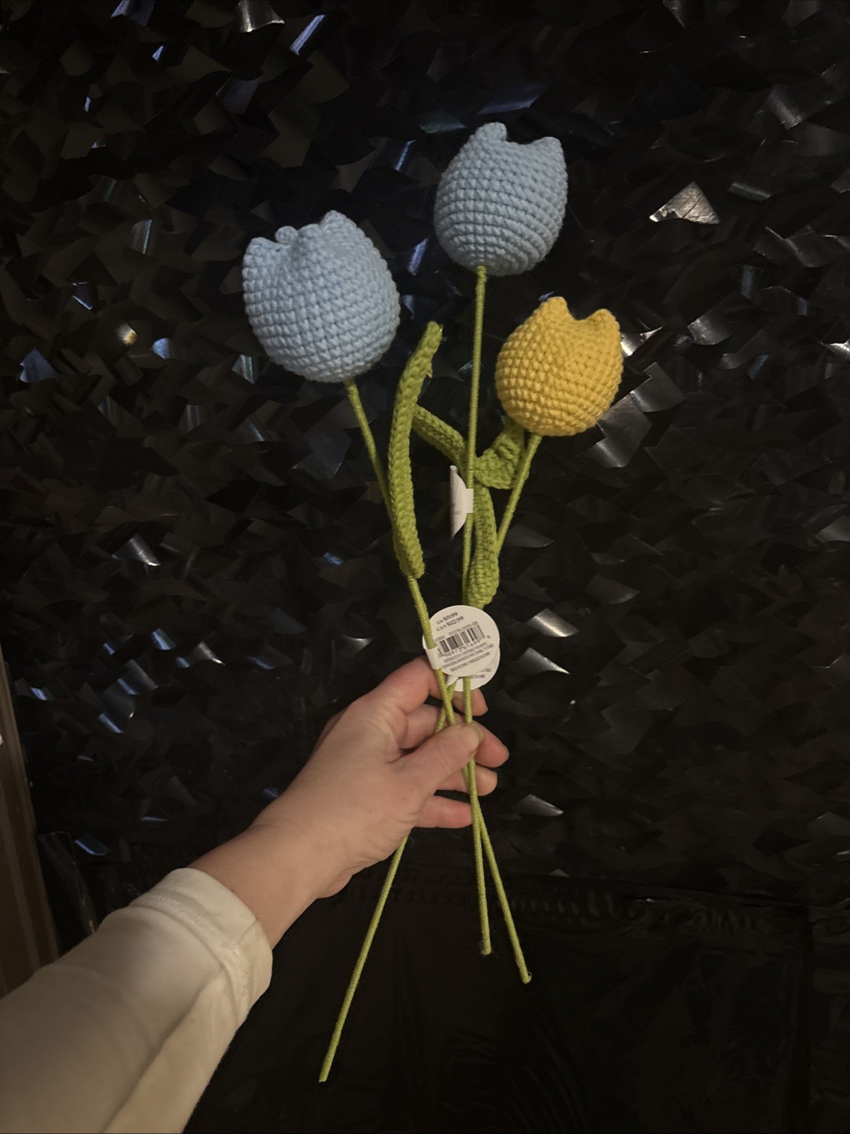 Yellow Blue Crochet Flower Bouquet Yarn Tulip Eternal Knitted Flowers 3 Roses 17