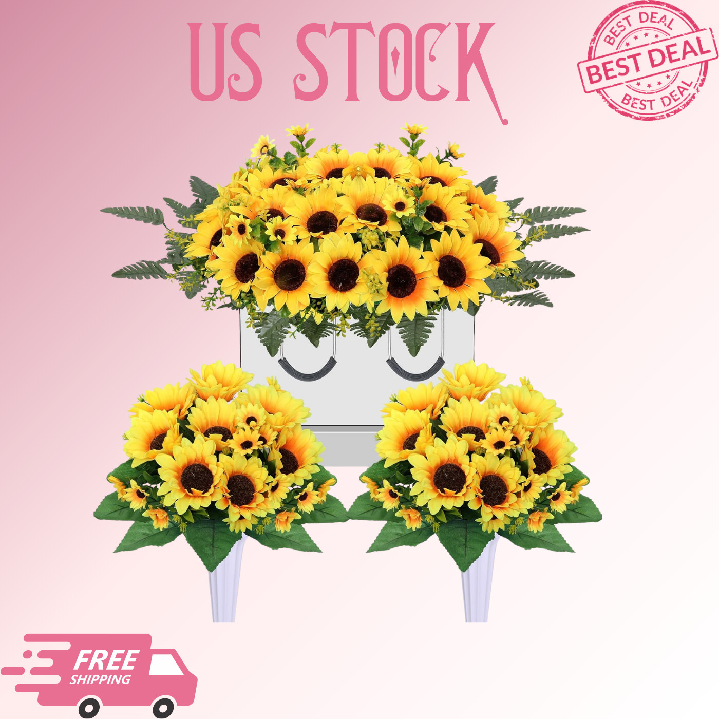Artificial Cemetery Flowers Grave Saddle Silk Sunflowers Memorial Flowers 3PCS