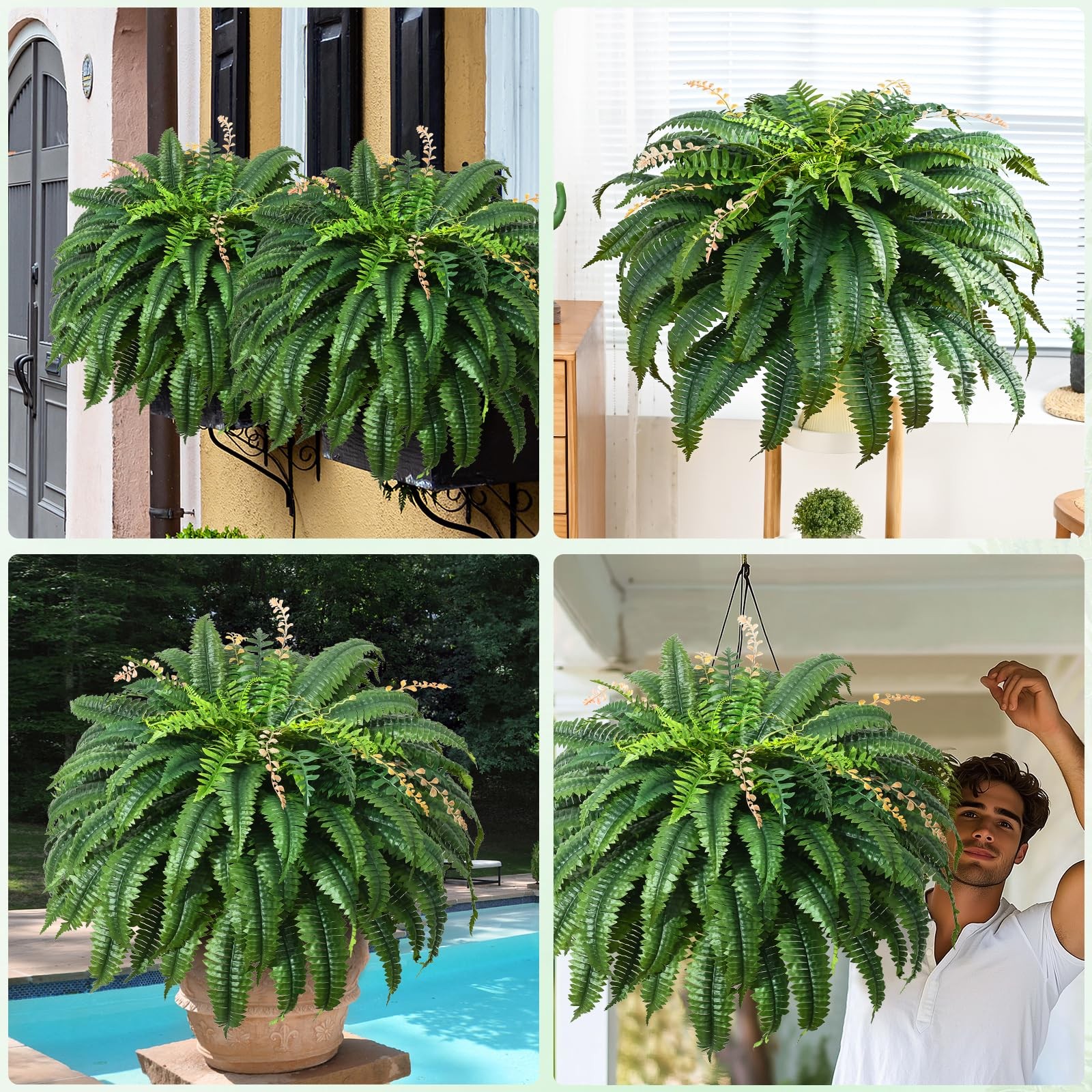 2Pcs 48”/128 Leaves Artificial Ferns for Outdoors Look Real Fake Ferns, Larg…
