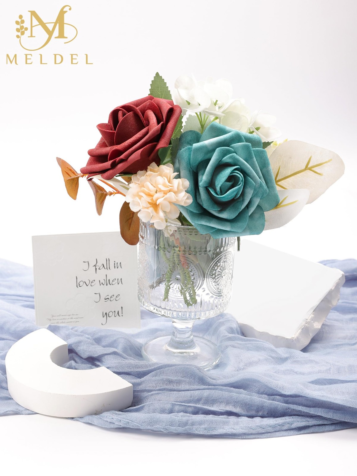 Artificial Flowers 25 Pack Dark Teal Faux Foam Roses with Stems, Real Looking…