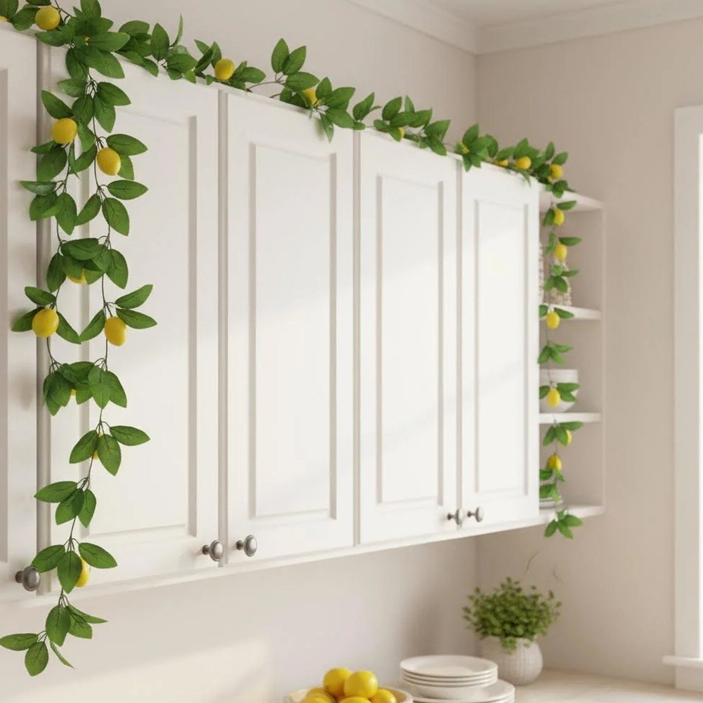 Artificial Lemon Vine Garland with Rose Leaves 90.55in 230cm for Table Draping
