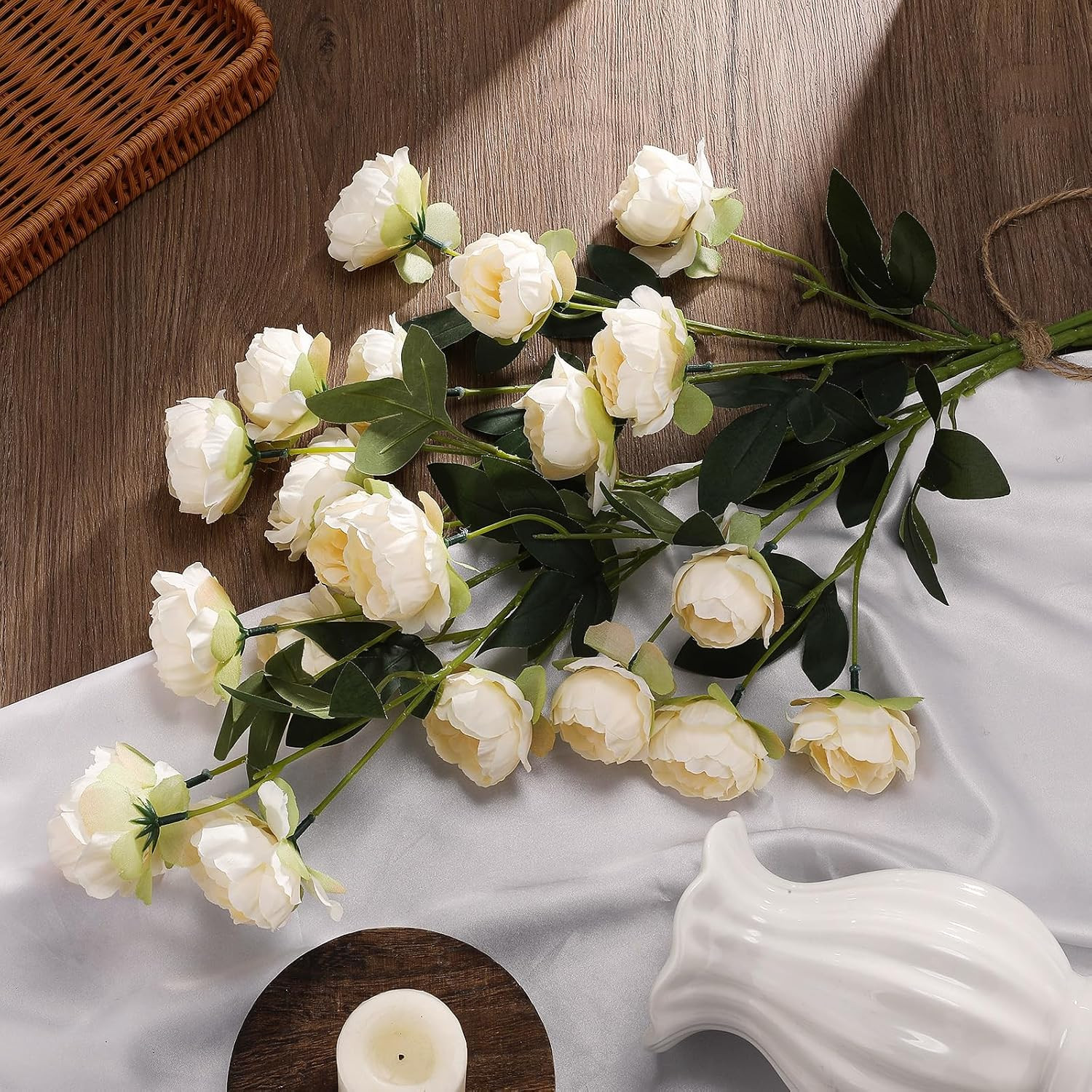 31 Inch Large Beige Artificial Peonies 6 Pack Real Look Faux Flowers Wedding