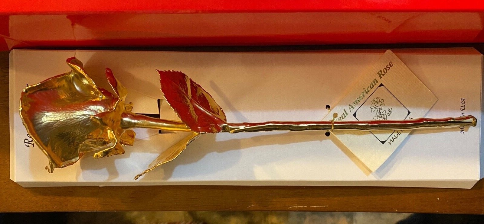 (New) Real American Rose – 24k Gold Dipped Real Rose 12″ in GIFT BOX (w/ window)