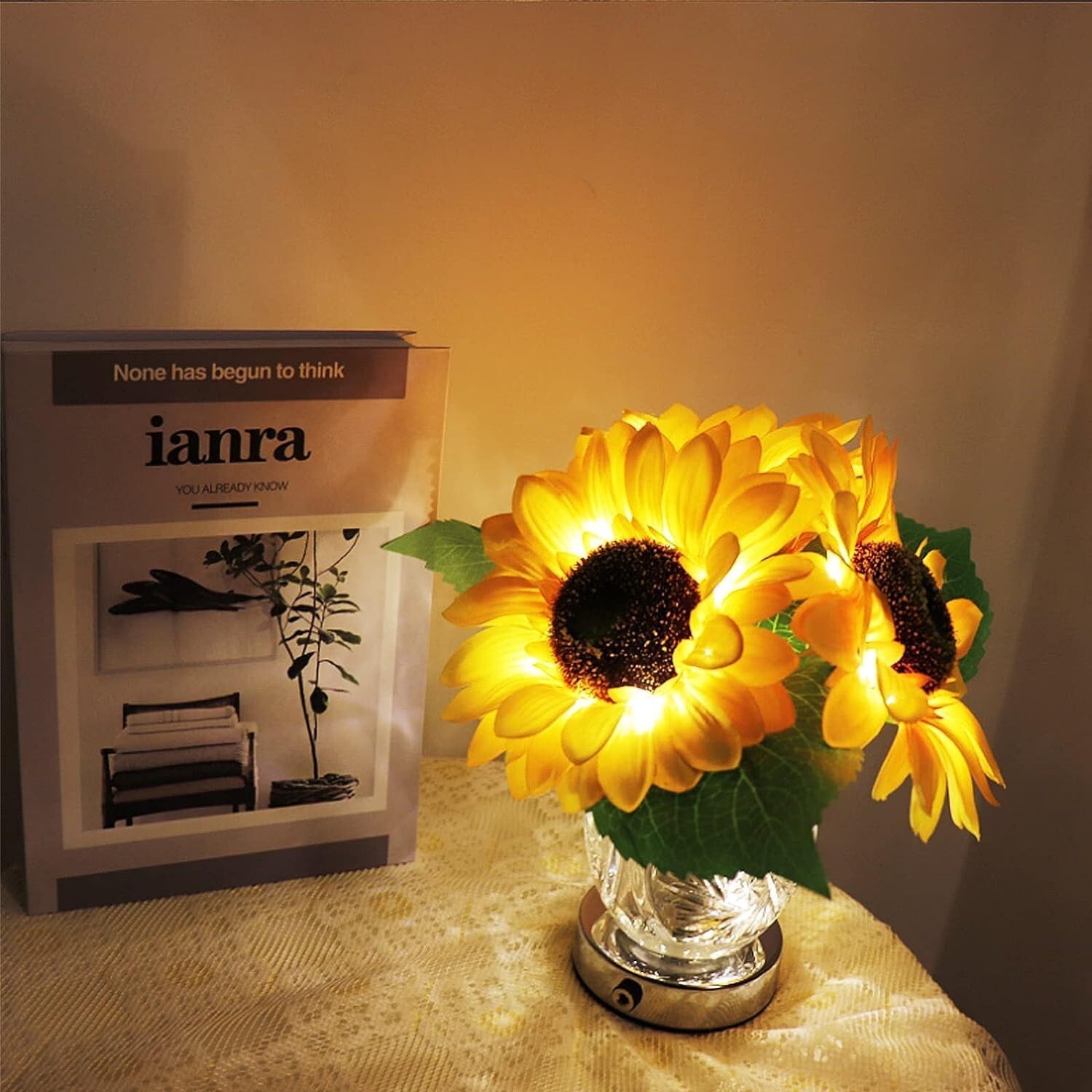 Sunflower Lamp Artificial LED Sunflower Flowers with Glass Vase Table Lamp