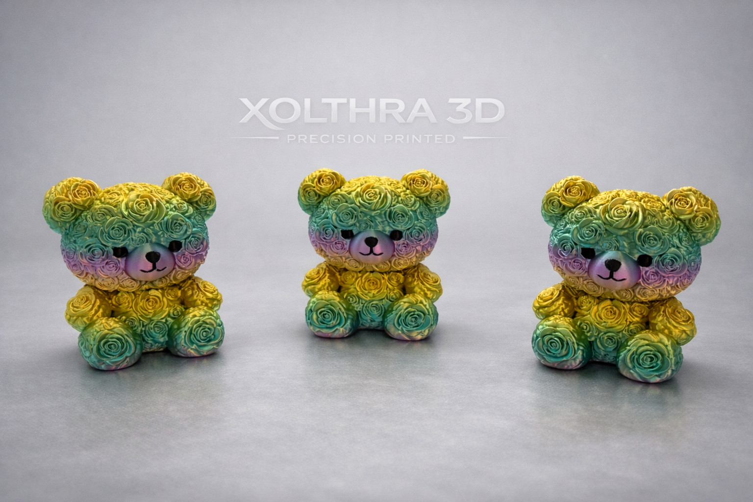Floral Rose Bear 3D Printed Floral Teddy Decor Gift PACK OF 3