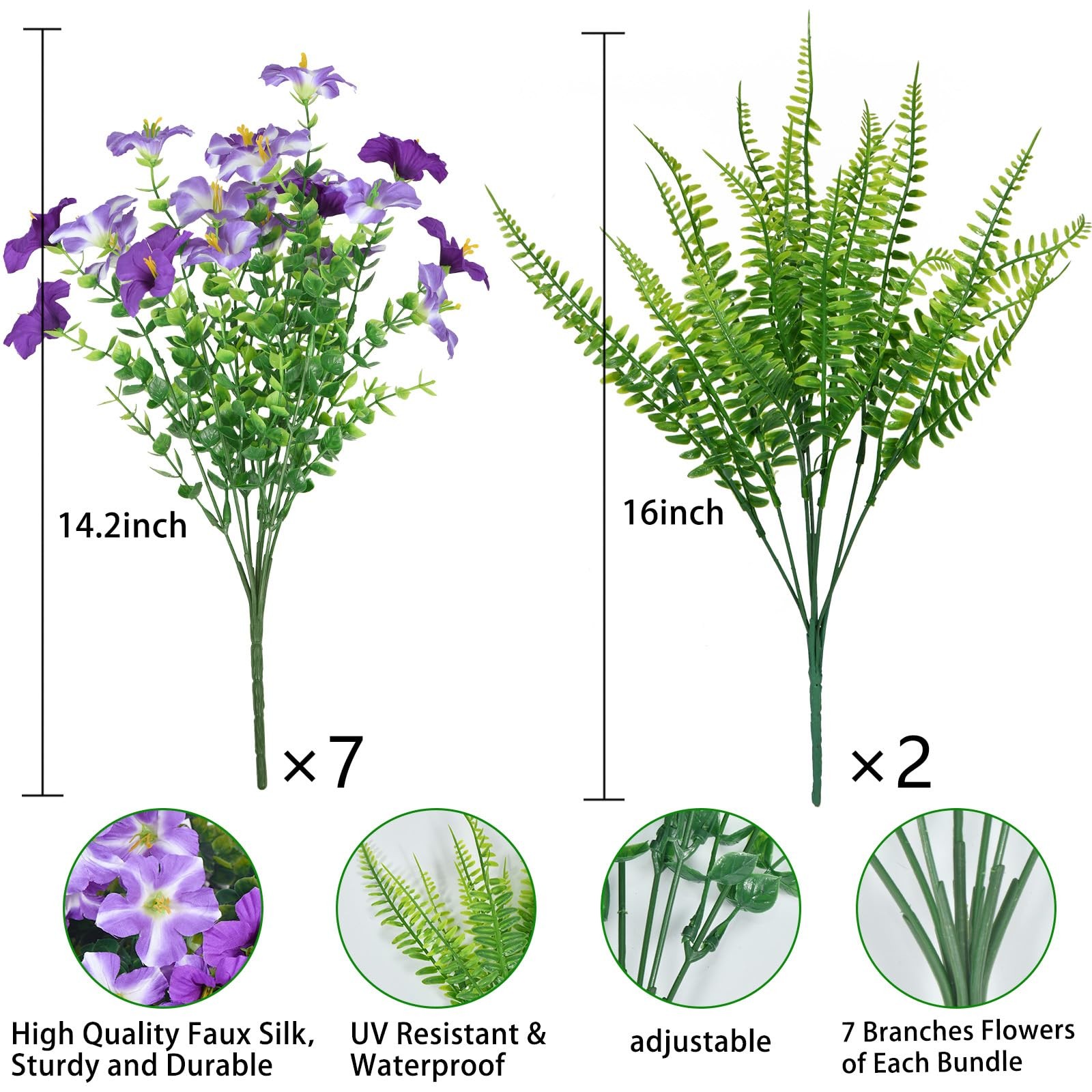 9 Bundles Artificial Plants Fake Flowers for Spring Decoration Vase Silk Purp…