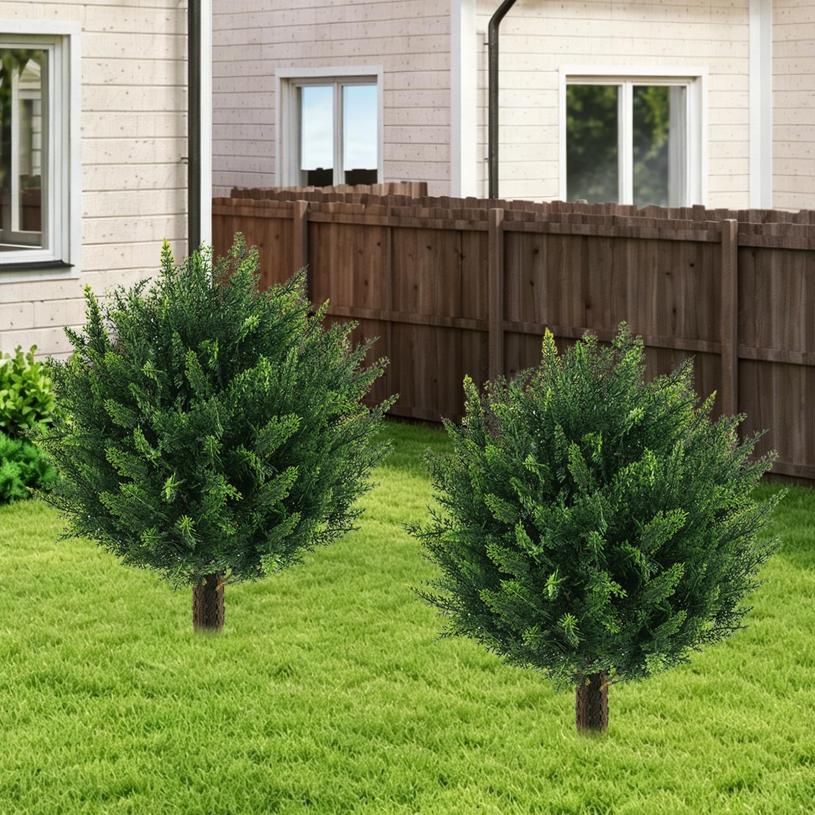Chillchard 21″ Artificial Cypress Topiary Outdoor Plants with Spike, 2 Pack F…
