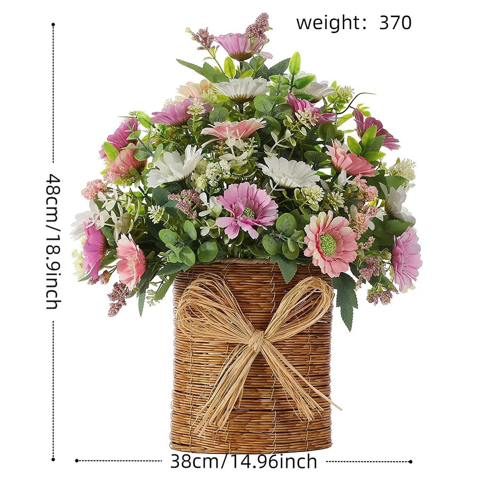 Front Door Hanging Basket Wreath Welcome Sign Olive Leaves Artificial Daisy