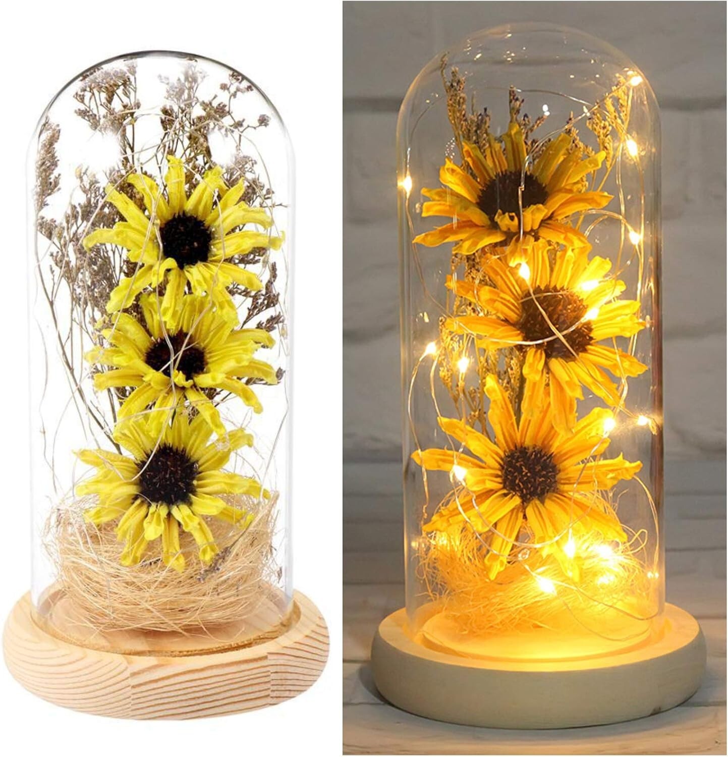 Girasol artificial en cúpula de cristal tira de luz LED,expresa tu amor regalo,.