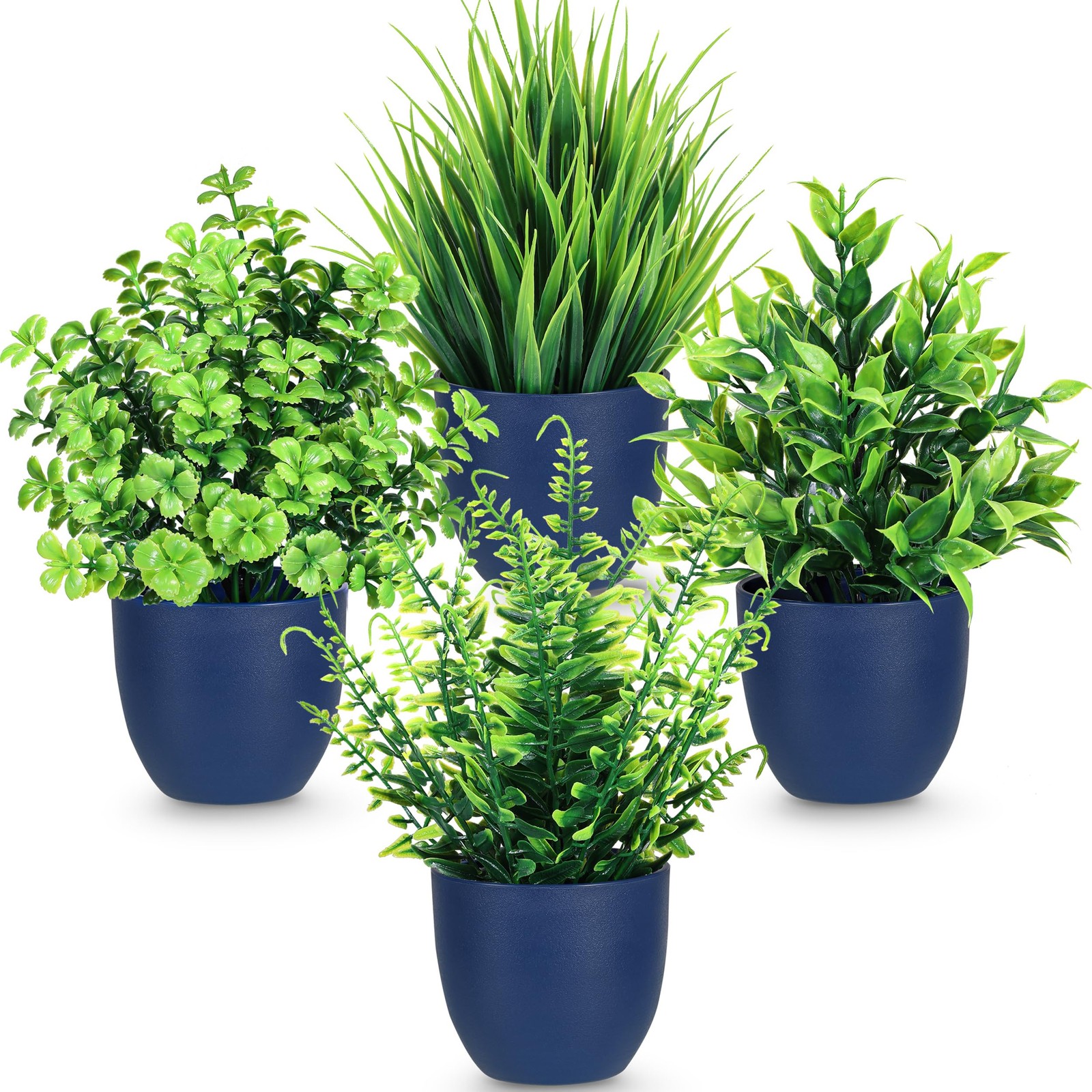 Der Rose 4 Pack Fake Plants Small Artificial Plants in Blue Pots Faux Plants