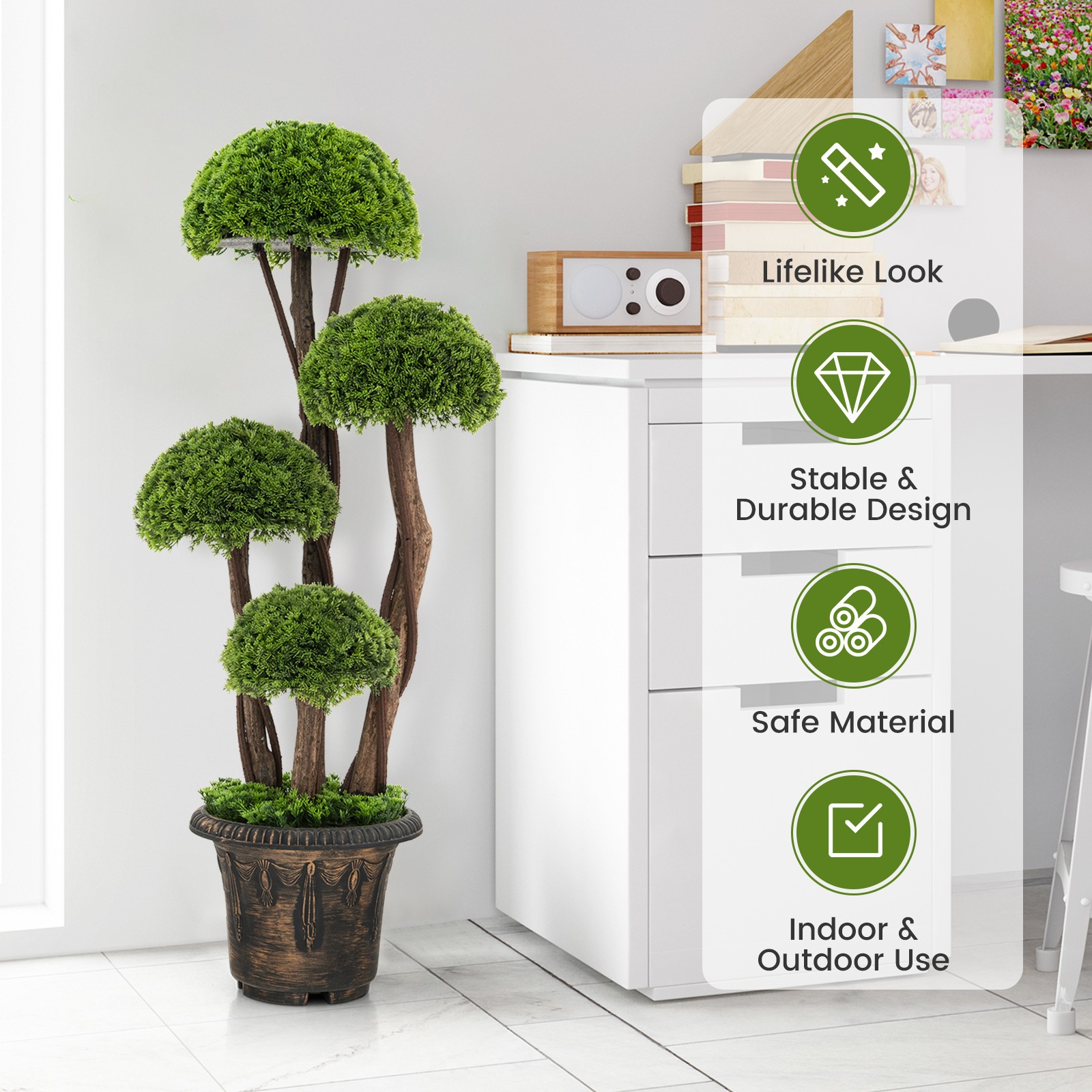 Topbuy 3 FT Artificial Cedar Topiary Tree Indoor & Outdoor Fake Topiary Cypress