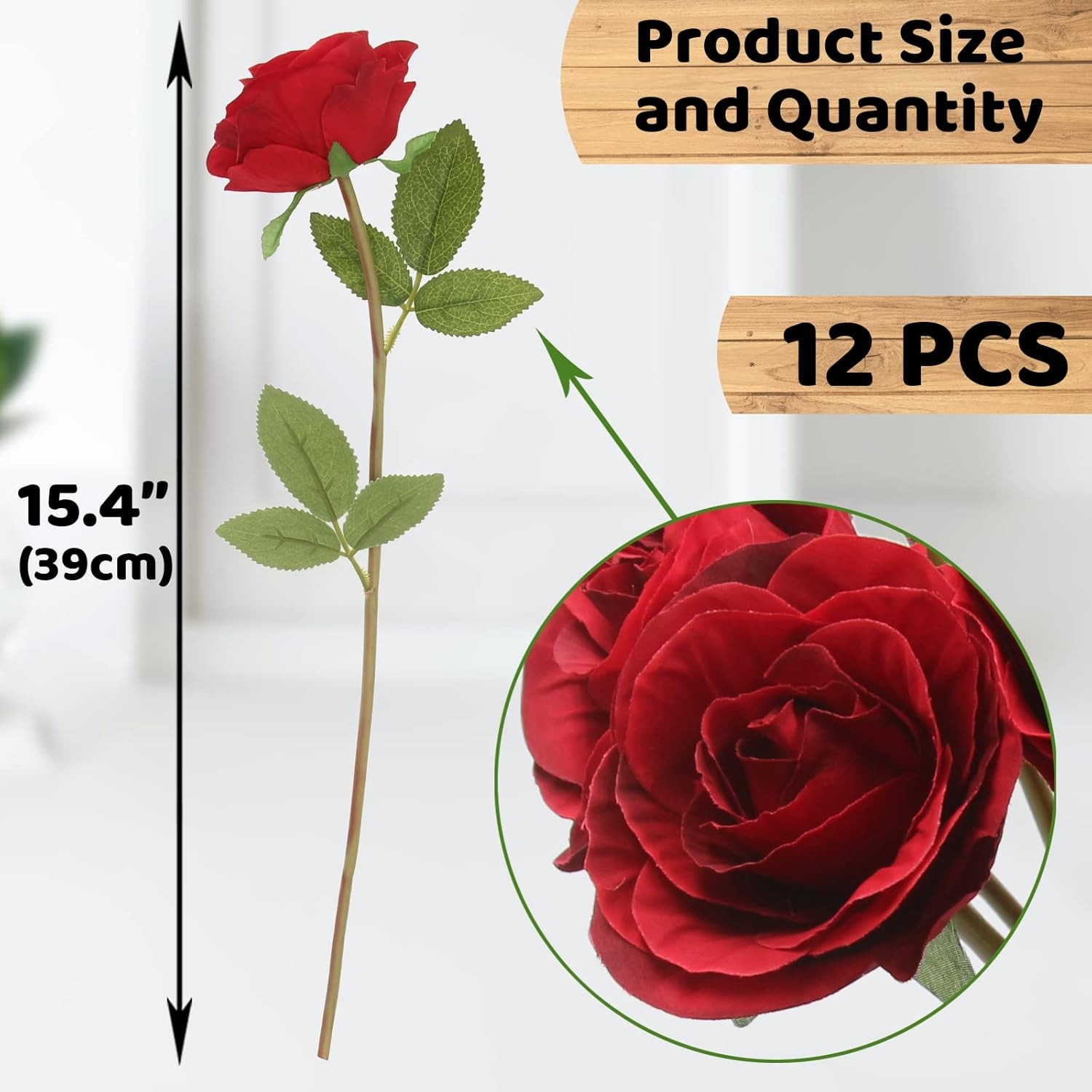 Artificial Roses Flowers for Flower Arrangement, 12 Pcs Silk Red Rose Bouquet fo