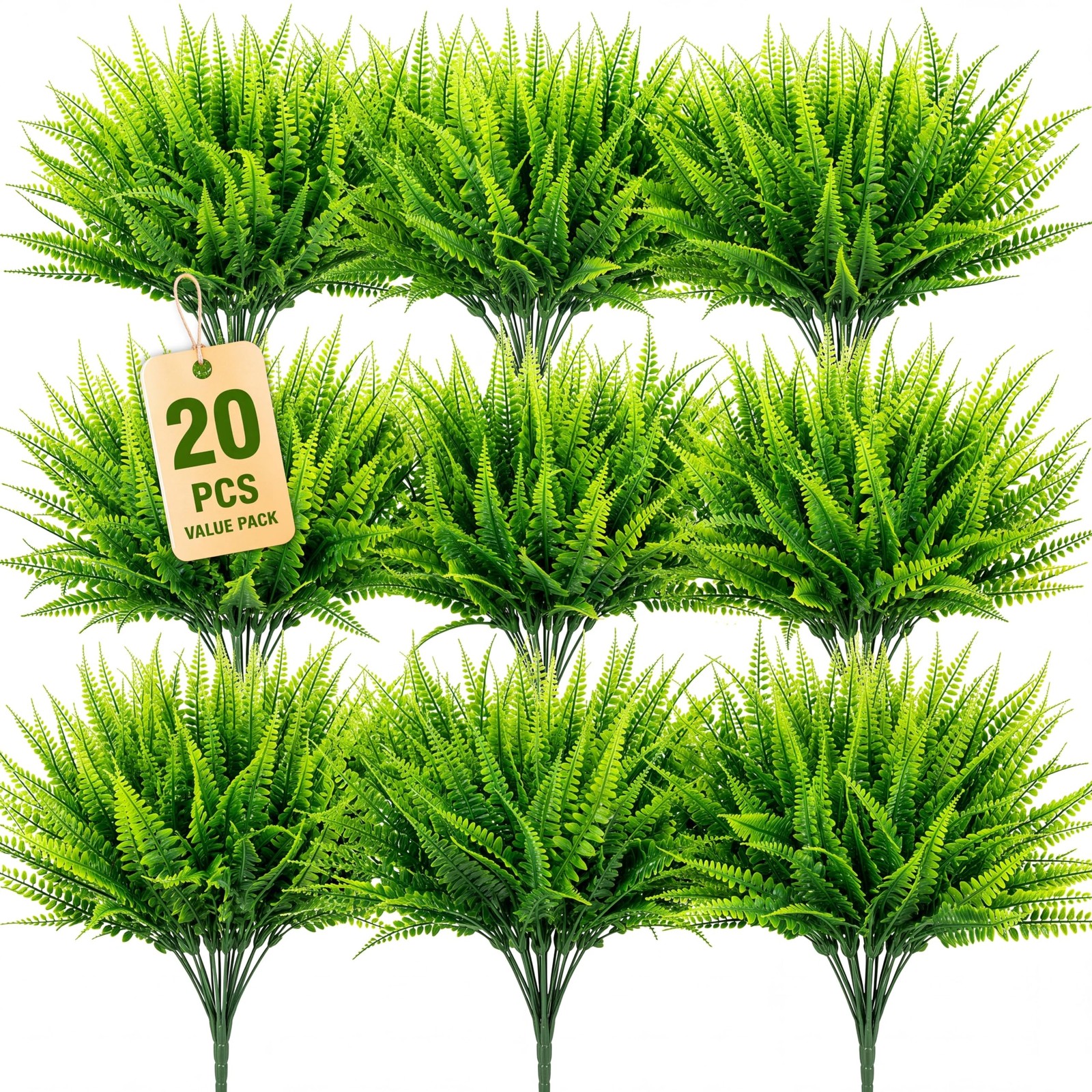 20 Pack Fake Ferns Bulk Outdoor Artificial Boston Fern Plants UV Resistant Fa…