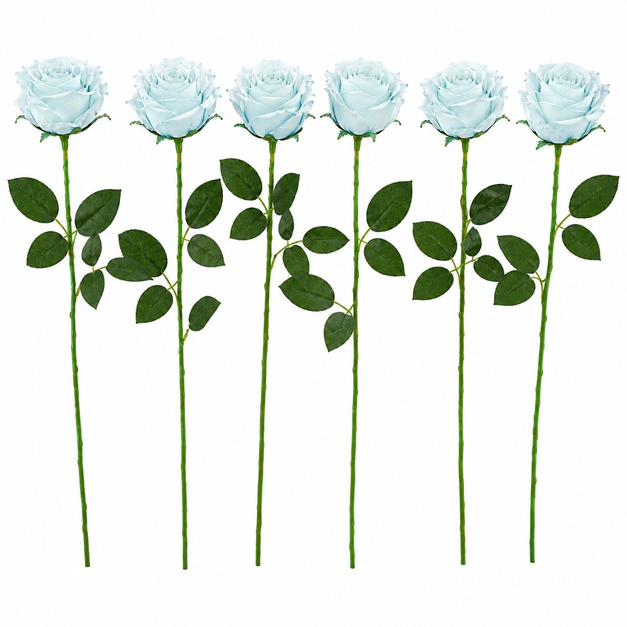Set of 6 Artificial Light Blue Rose Stems 20 Inch Faux Roses Dusty Blue Wedding