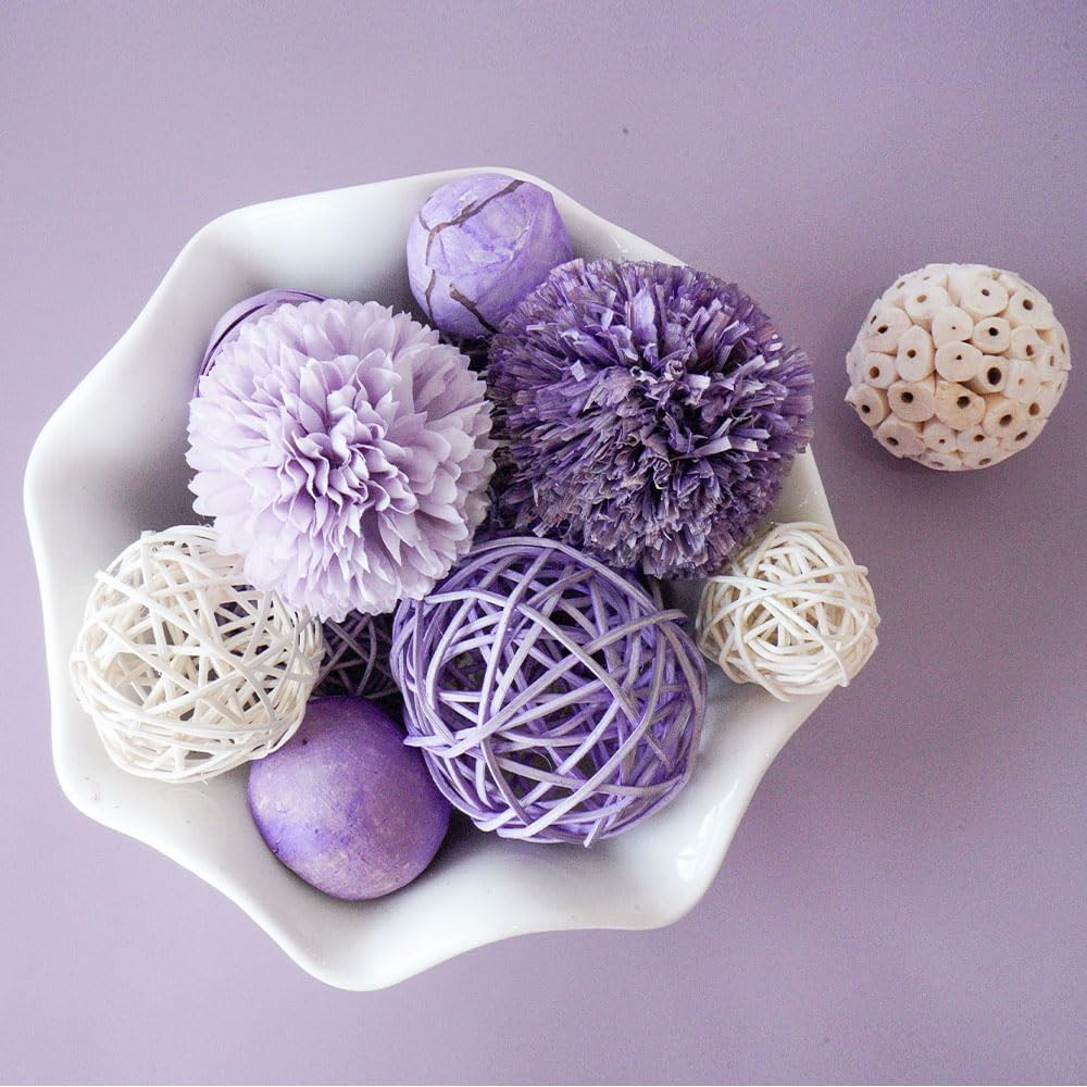 Purple Decorative Balls for Bowls,Assorted Vase Filler for Centerpieces,Wicker R