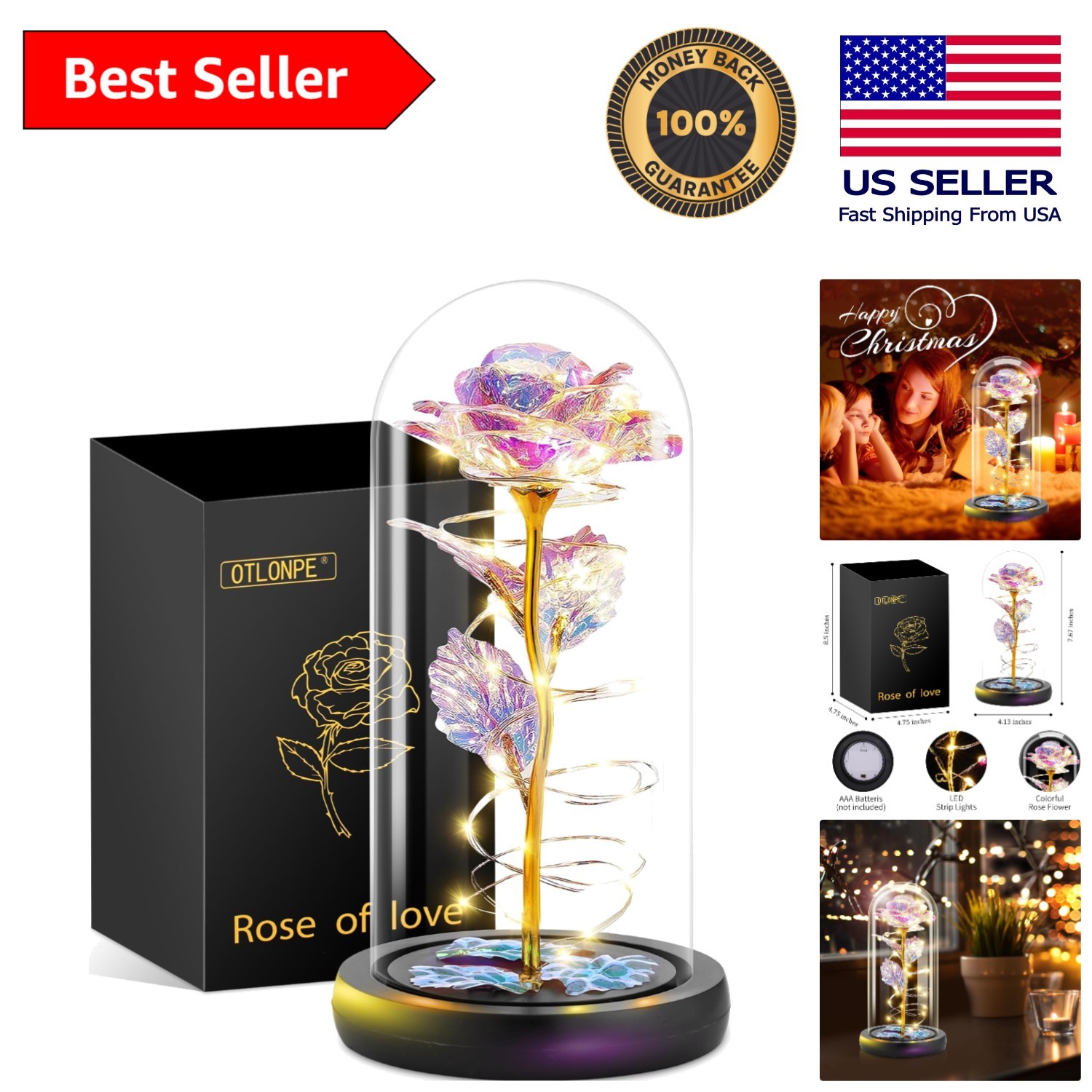 Maintenance-Free Glass Rose with Romantic LED Light – Gift for Any Occasion