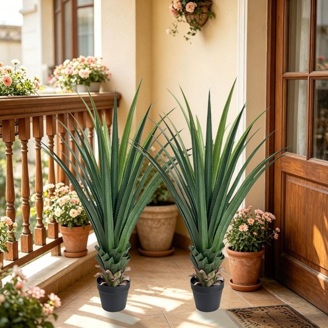 120 cm Giant Artificial Agave Stake 2 Plants Fake Greenery for Garden Patio Home