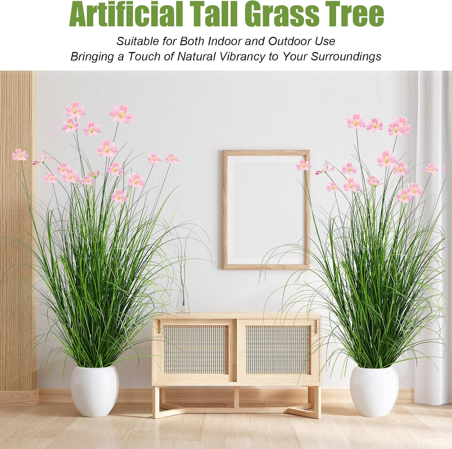2 Pack 47In/4Ft Artificial Grass with Fake Flowers Faux Plants Outdoor Indoor Ta