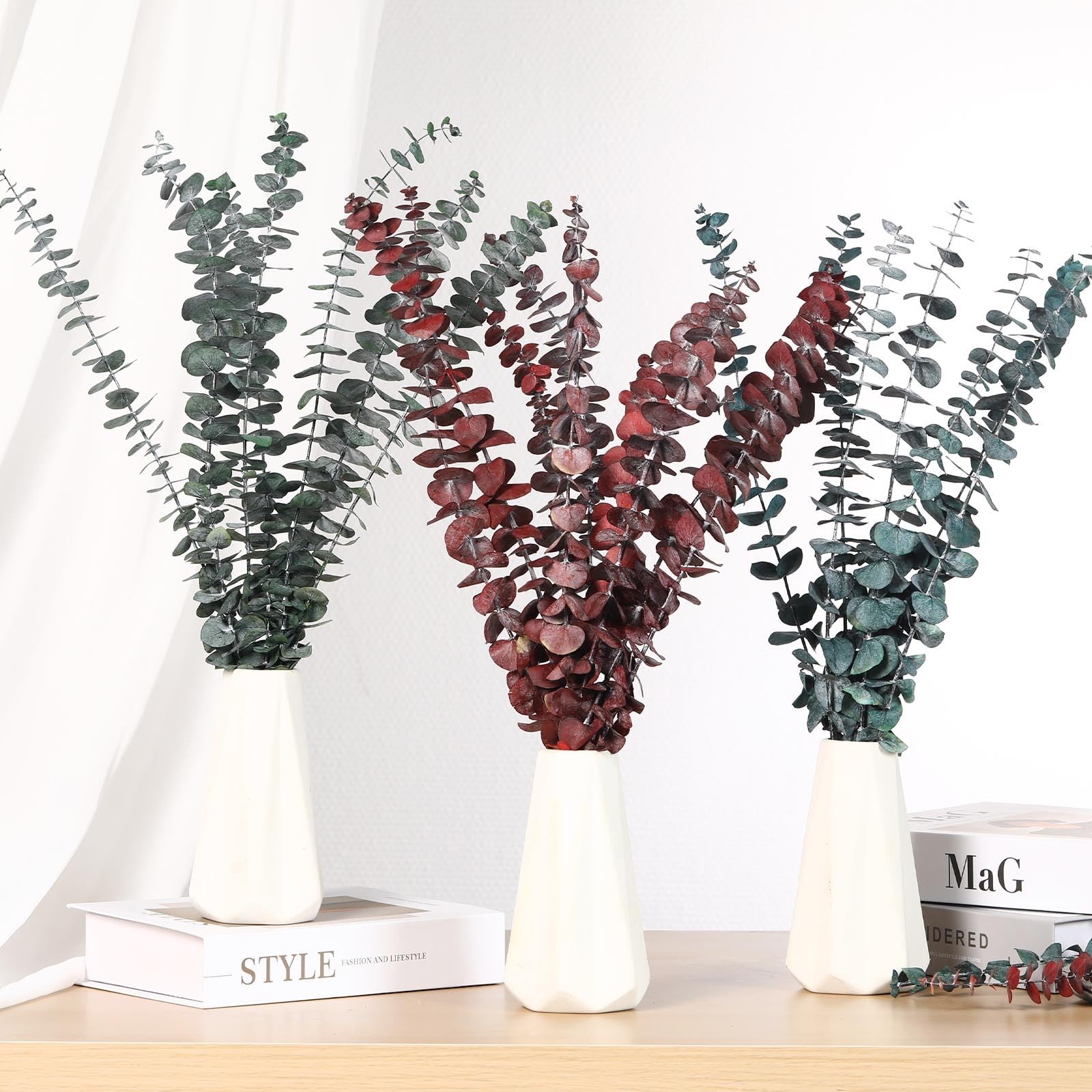 20 Pcs Dried Eucalyptus Stems, 17” Natural Real Live Red Eucalyptus Leaves B…