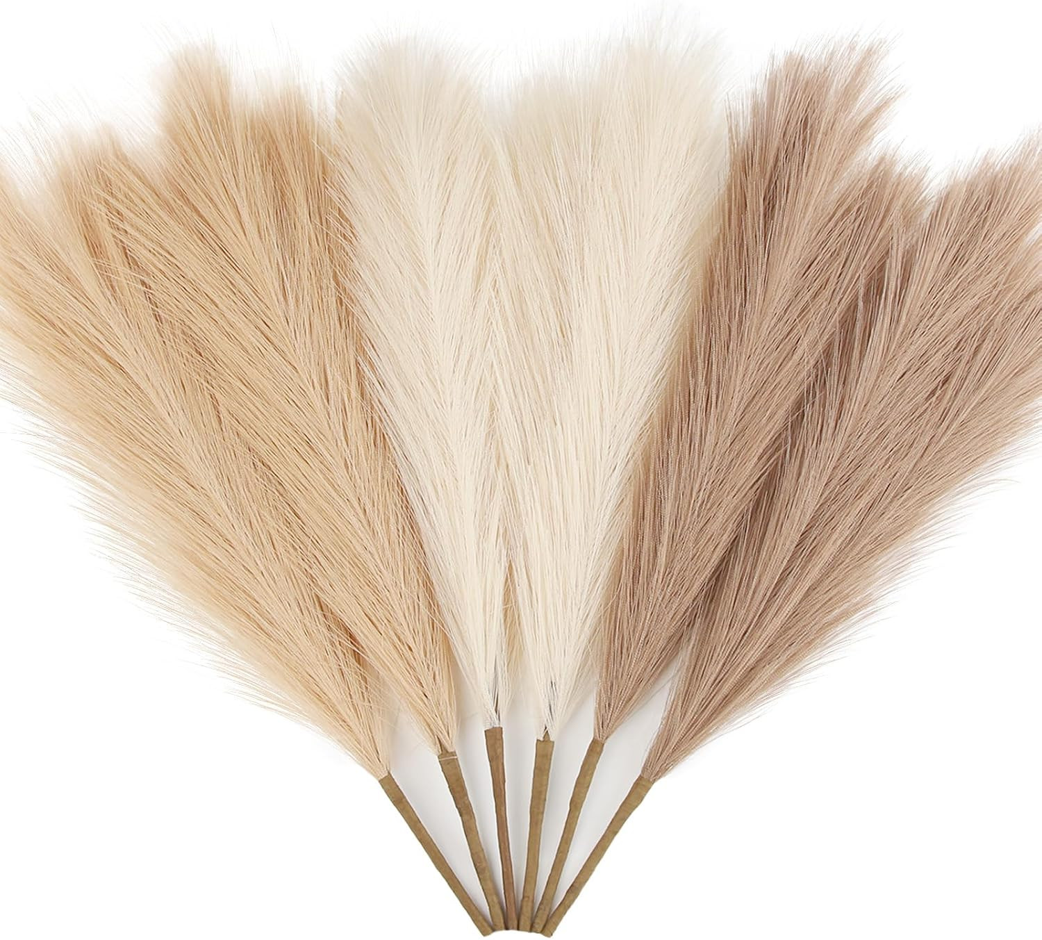 6-Pcs 17″ Pampas Grass Faux Pompas Fluffy 17in 6pcs Beige & Brown & Taupe