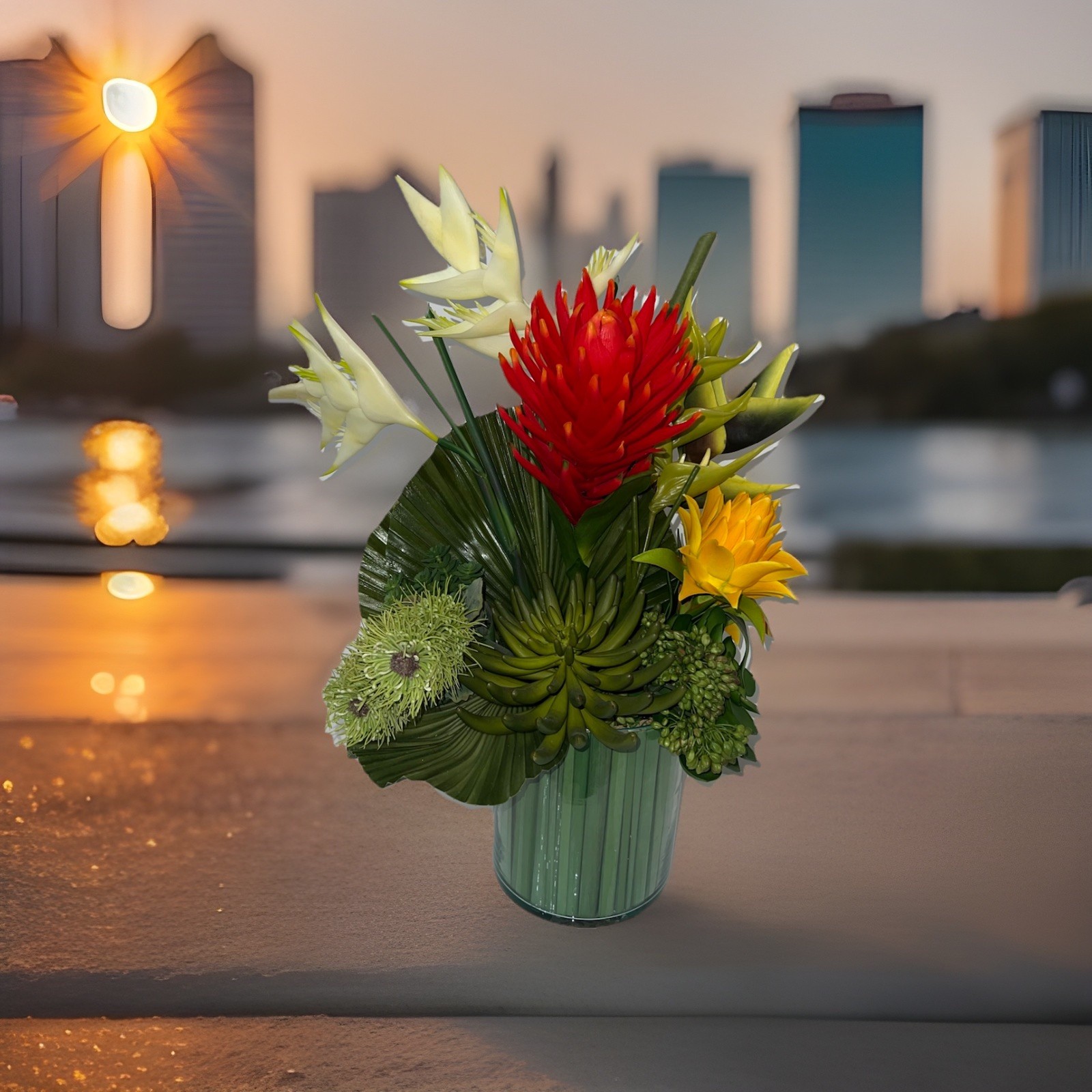 (20)Tropical Mix Artificial Flower Arrangement In Vase With Beautiful Colors