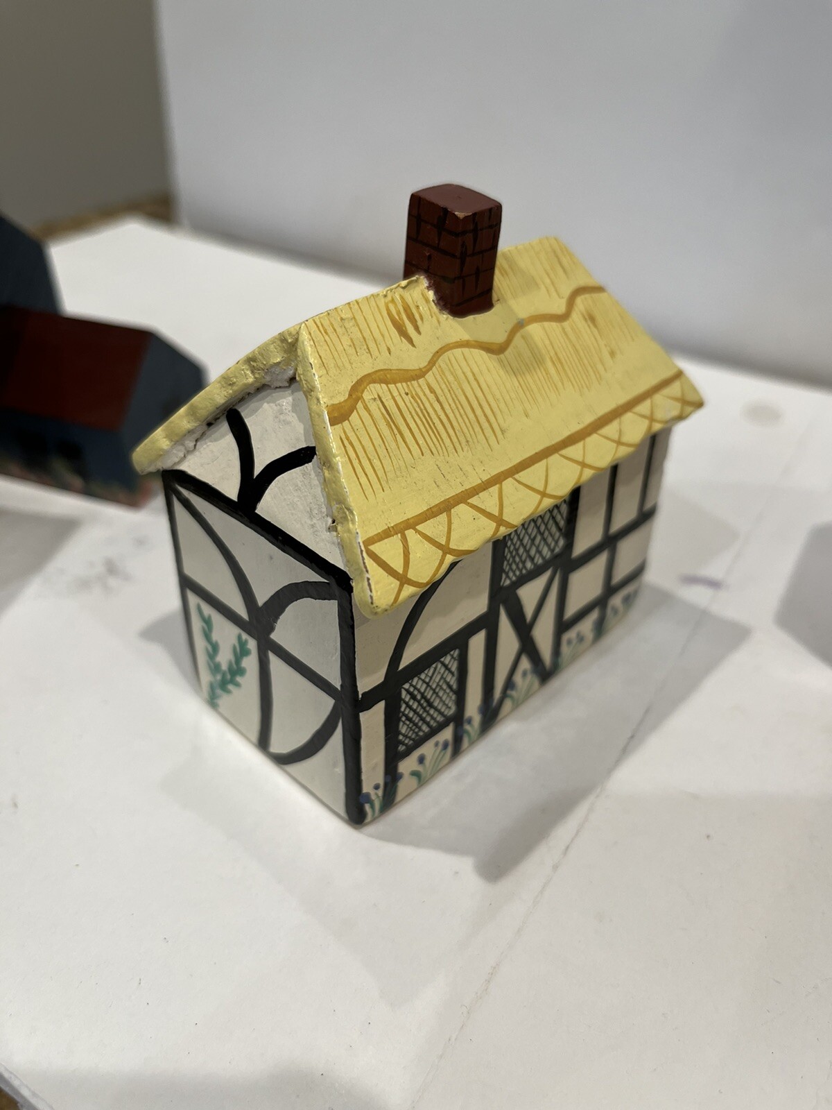 5pc Pier One Imports Handpainted Wood Block Miniature Houses Display Home Decor