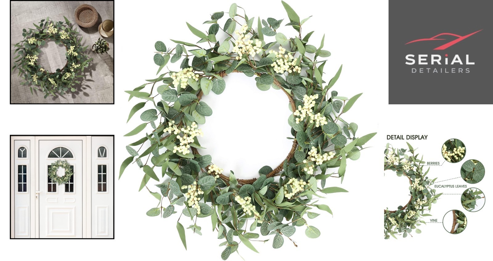 Decorative 20” Eucalyptus Wreath – Ideal for Seasonal Celebrations & Weddings
