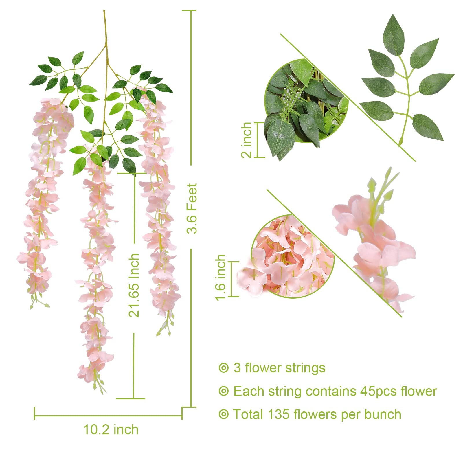 U’Artlines 12 Pack (Total 43.2 Feet) Artificial Fake Wisteria Vine Rattan