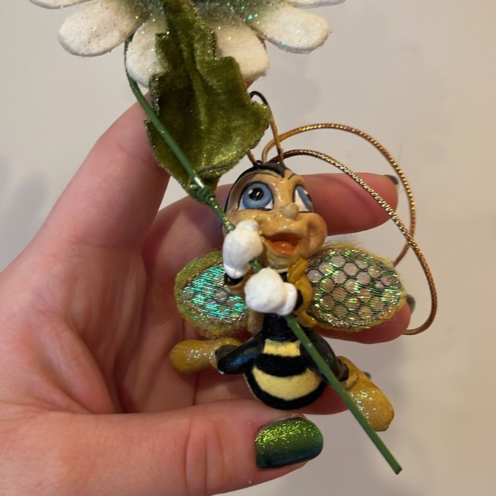 Glittery Bee and Flower Ornament