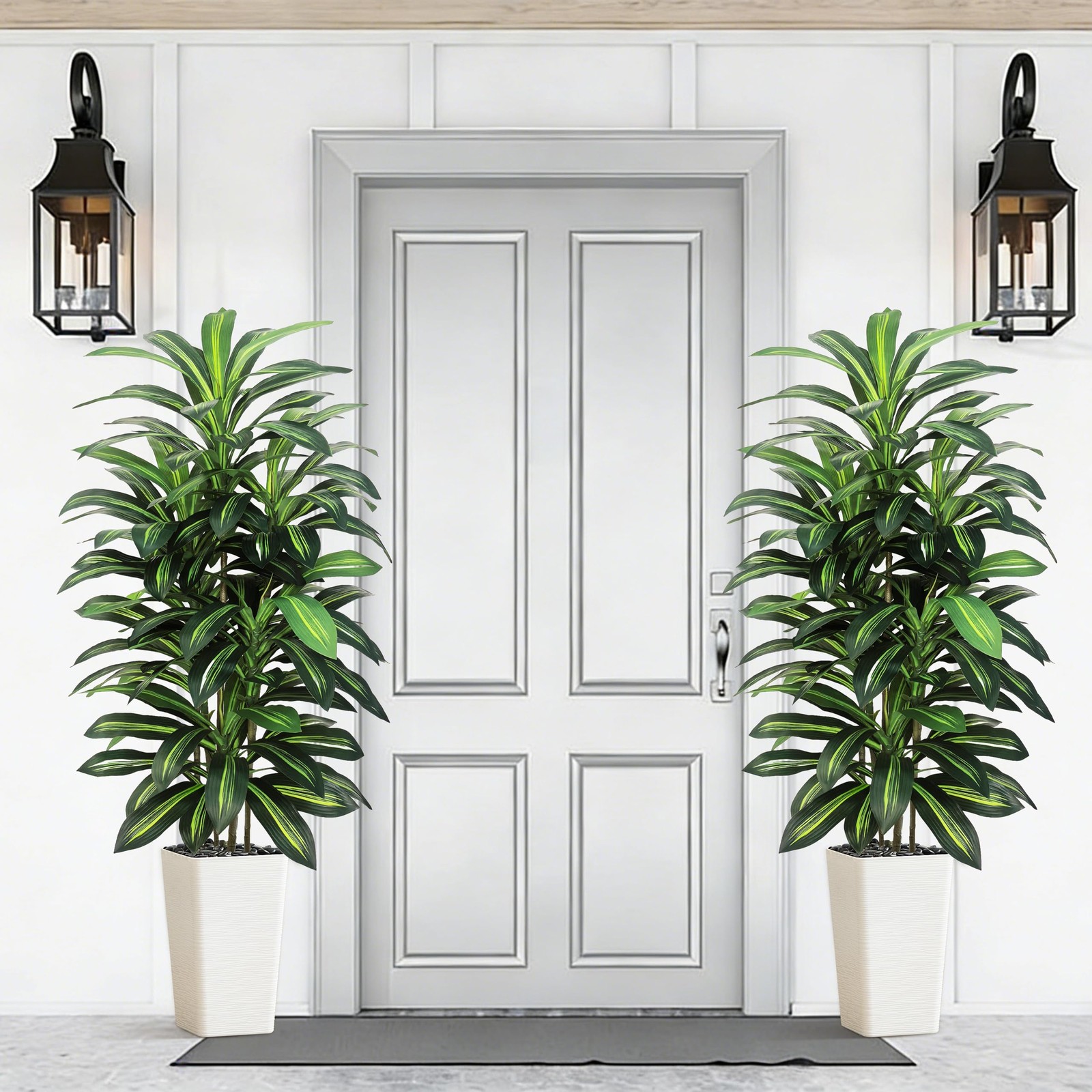 Artificial Dracaena Tree Indoor, 5FT Tall Fake Floor Plants with White Plante…