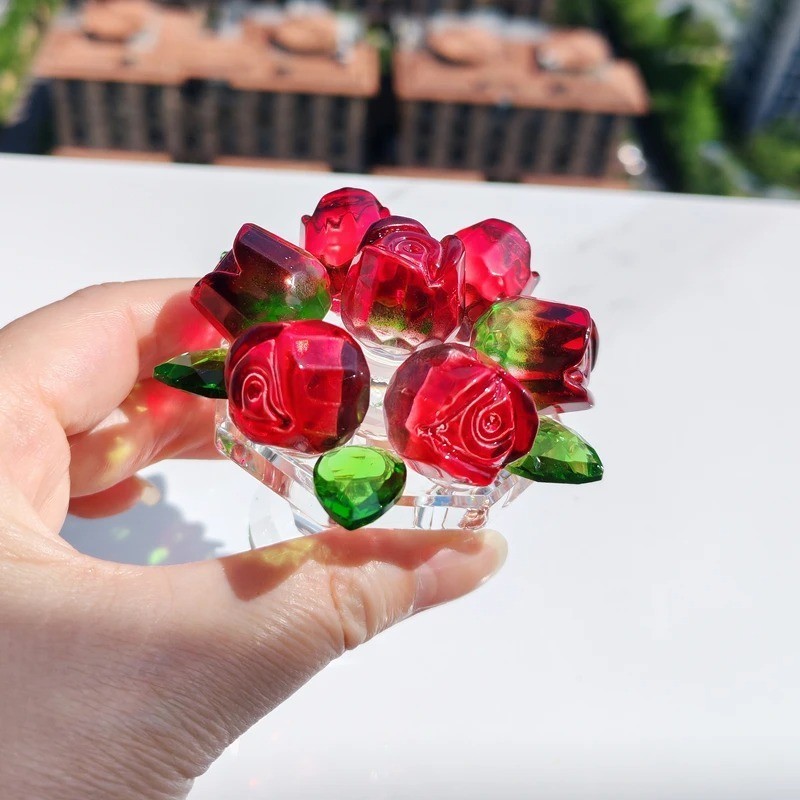 Crystal Flower Ornament Glass Sunflower Orchid Desktop Office Décor