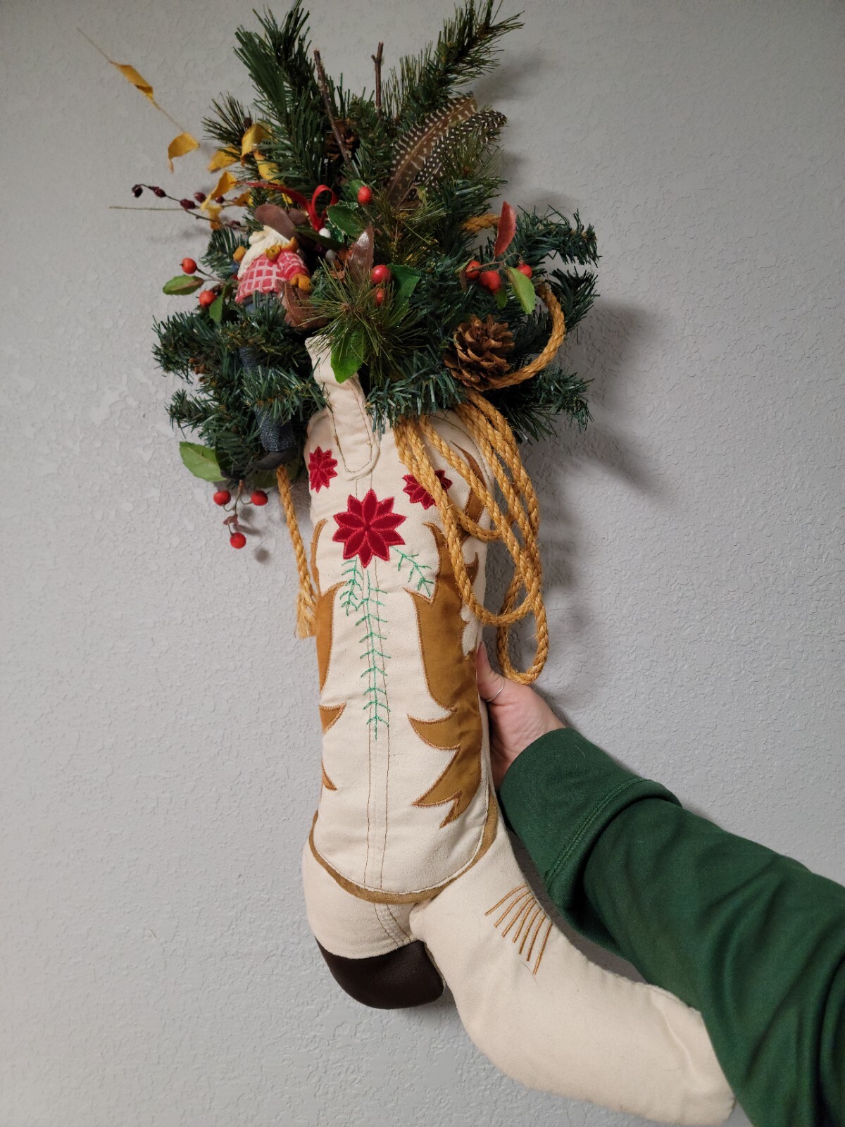 Western Cowboy Boot Christmas Tree Pine Tree Santa Holiday Arrangement Farmhouse