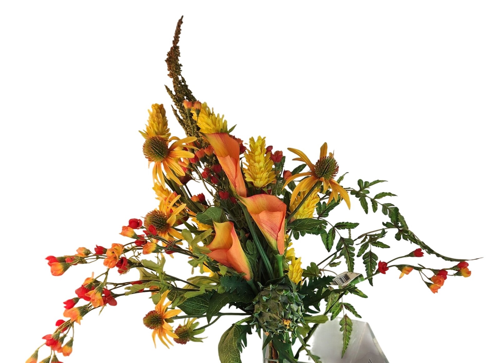 Artificial Flower Bouquet With Orange Calla Lilies, Yellow Cone Flowers Wild Mi