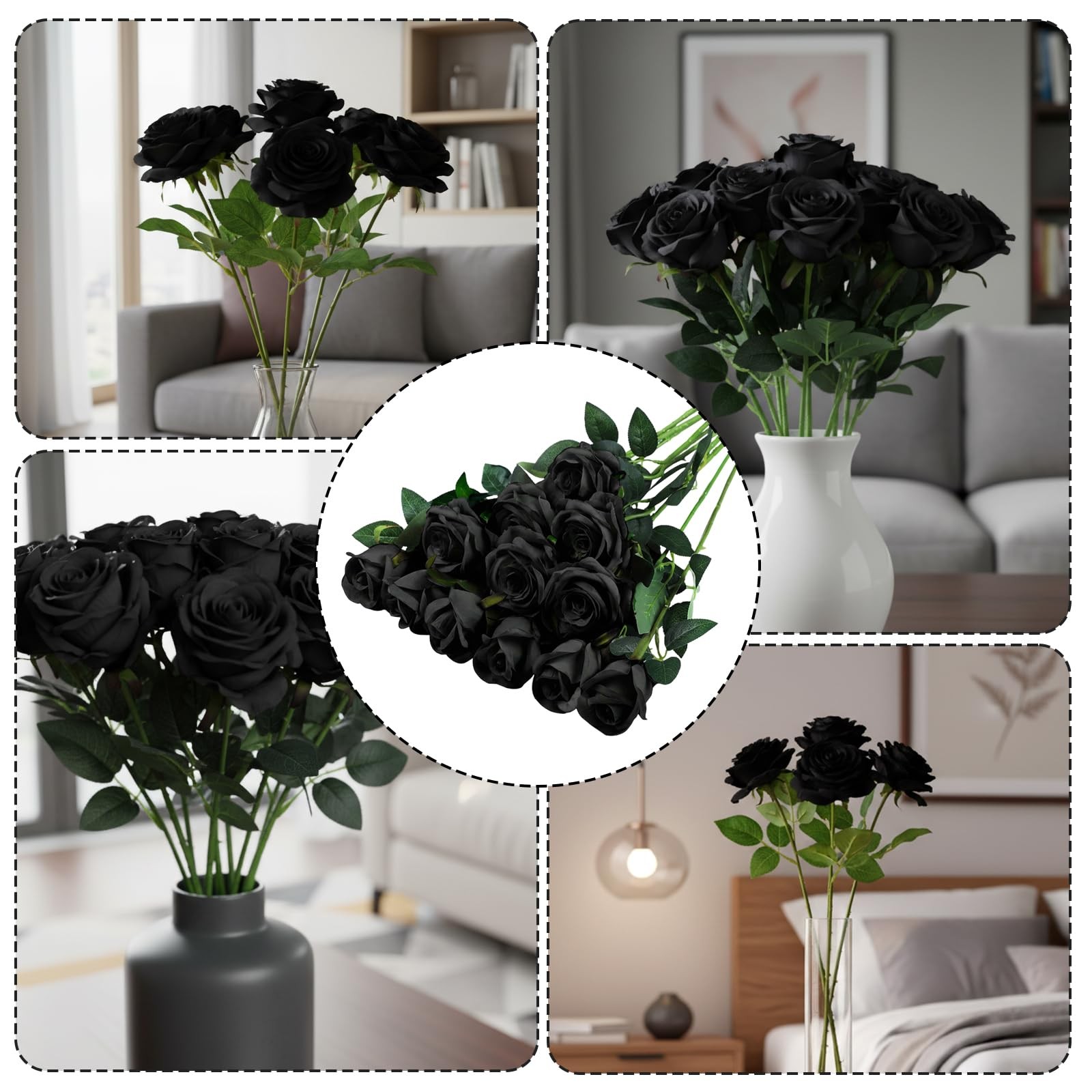 12 Count Black Roses Artificial Flowers, Black Roses Bouquet, Silk Fabric Ros…