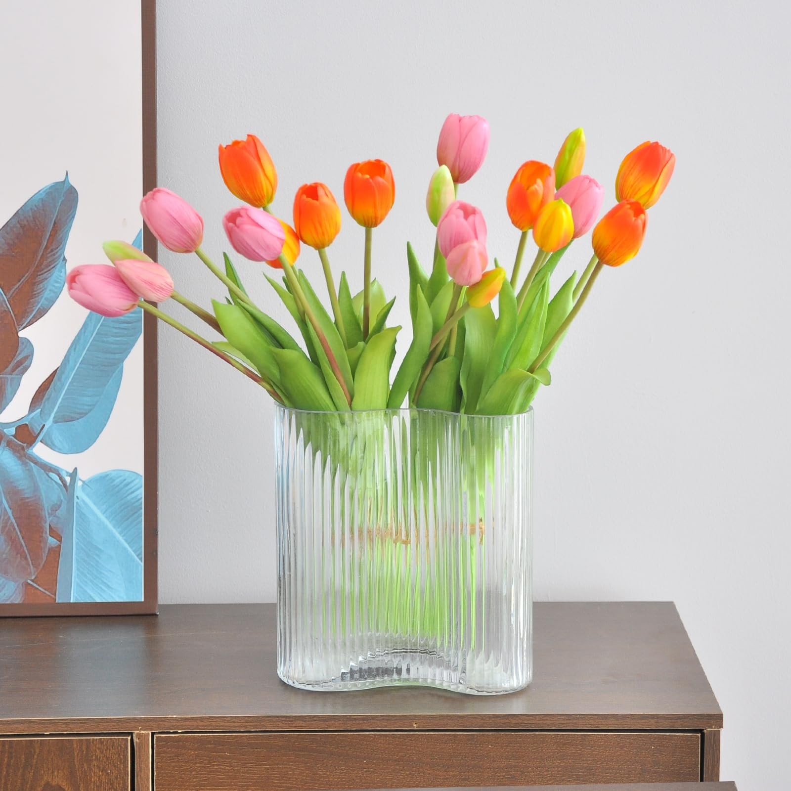 15pcs Artificial Tulip Flowers, Real Touch Latex Tulip Bouquets, Fake Tulip B…