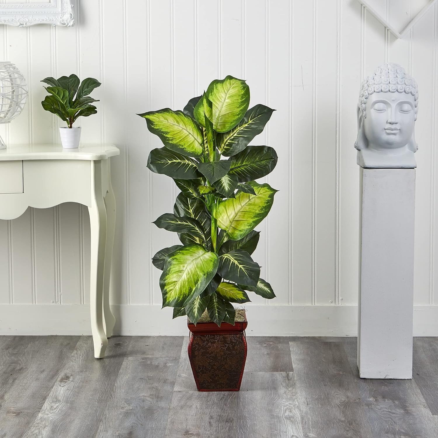 Artificial Dieffenbachia, Floor Plant Faux Greenery With Decorative Planter For