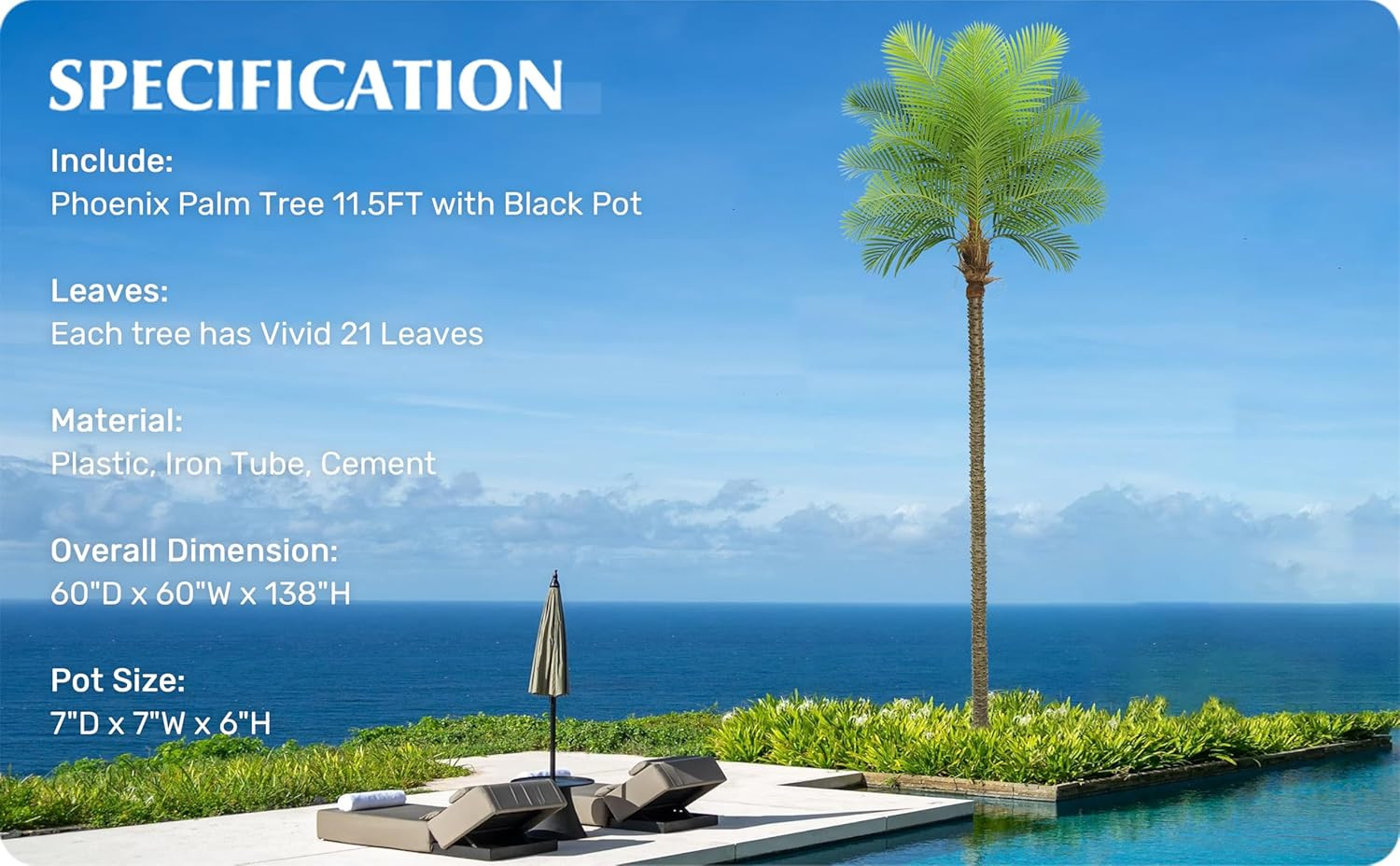 11.5FT Artificial Phoenix Palm Tree with 21 Leaves for Indoor/Outdoor Decor