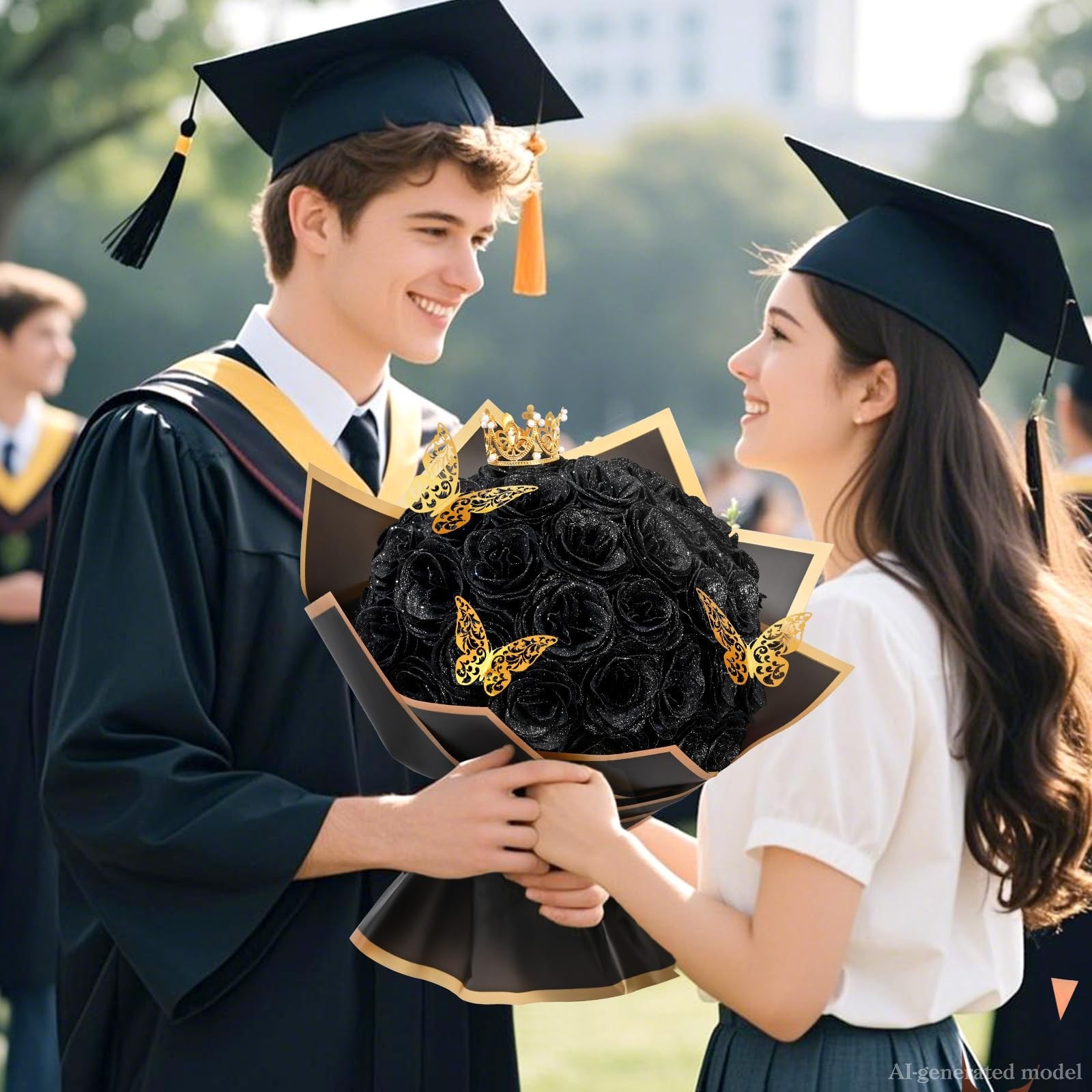 Glitter Black Roses Bouquet – 36 Pcs DIY Fake Flowers for Birthdays, Anniversari