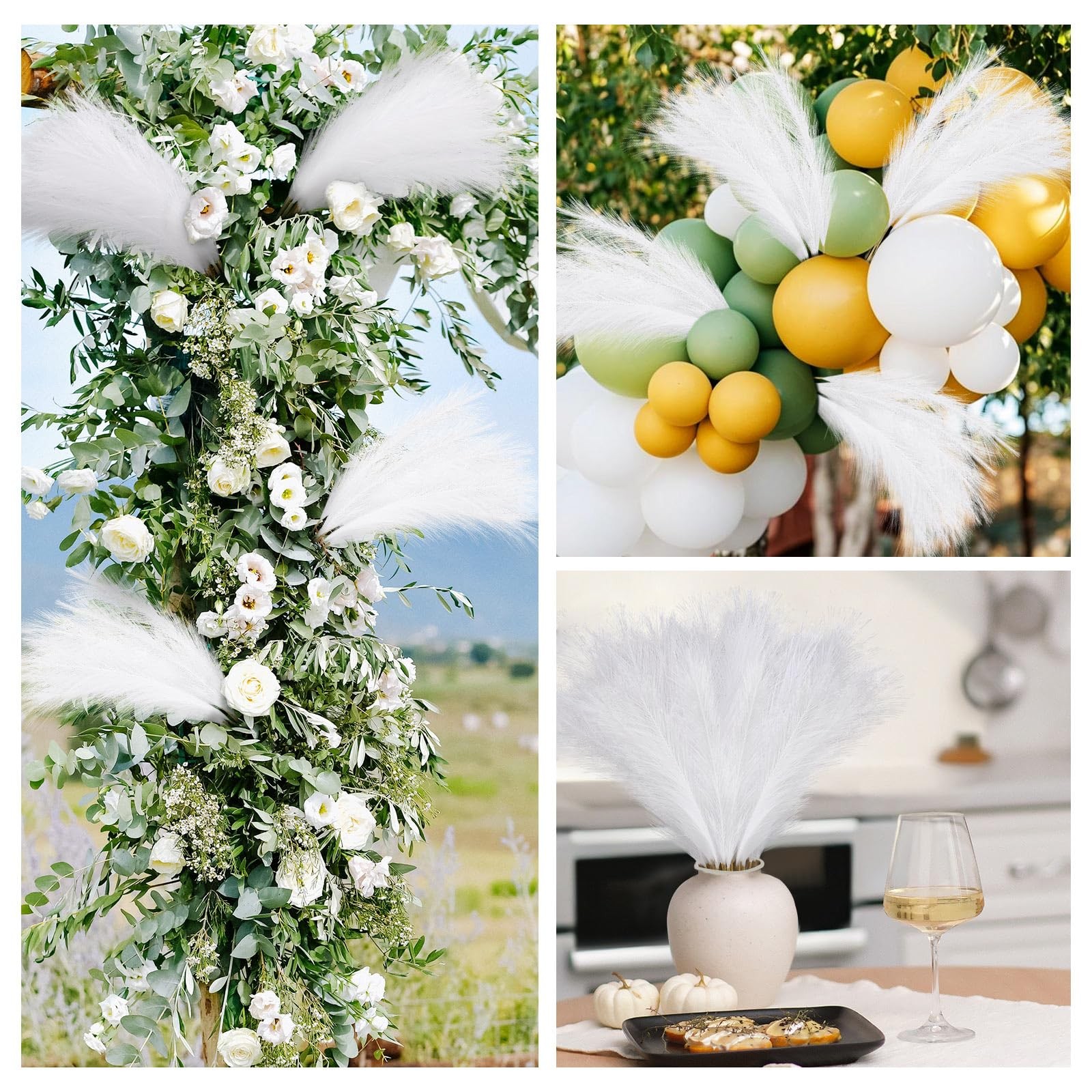 30 PCS White Artificial Pampas Grass Decor 21 Inch Small Vase Filler Flower