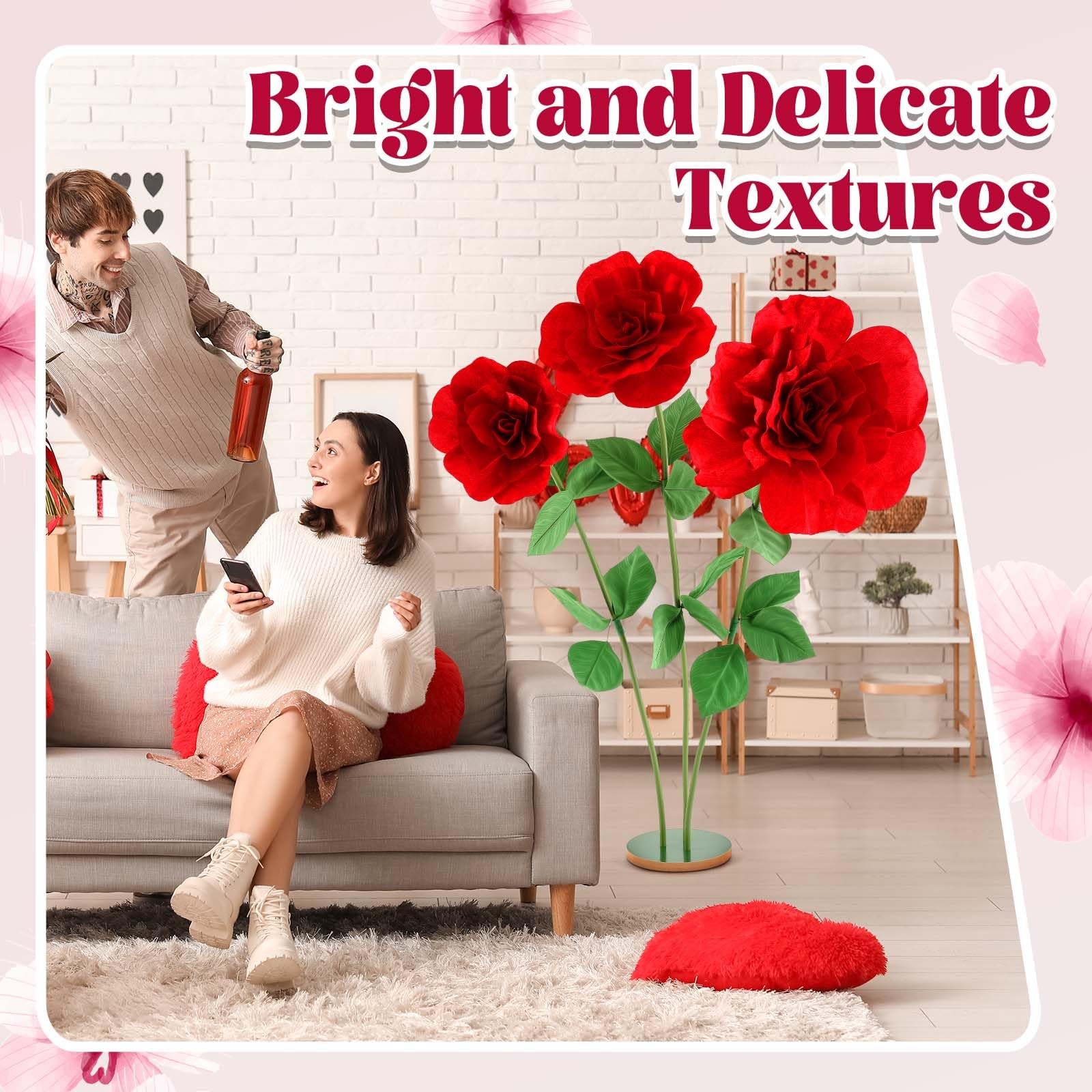 1 Set 4.5 ft Giant Artificial Flowers Giant Rose for Decorations Huge Flannel…