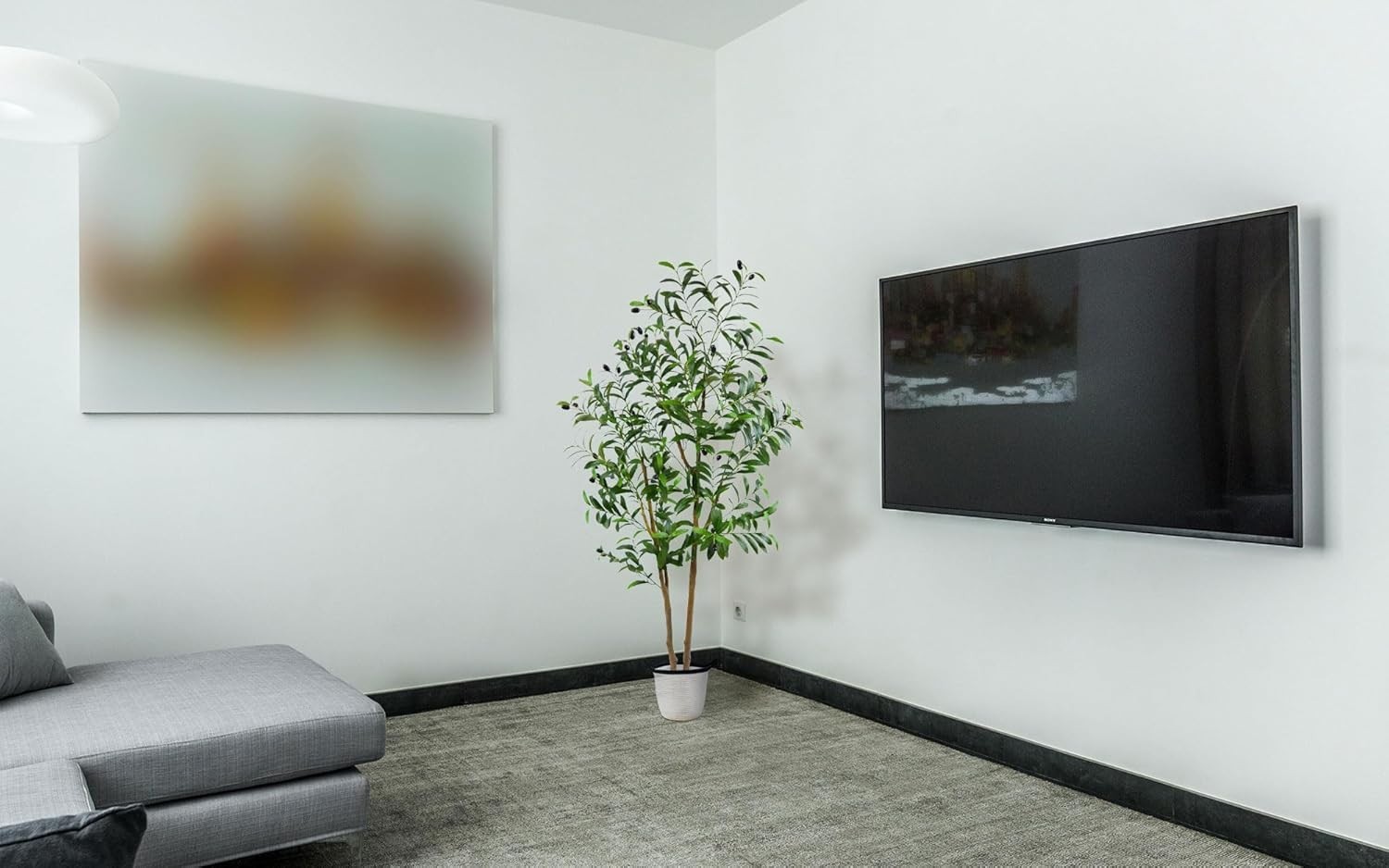 Artificial Plant Fake Tree with Basket, Lifelike Silk Potted Plants, 5ft Olive