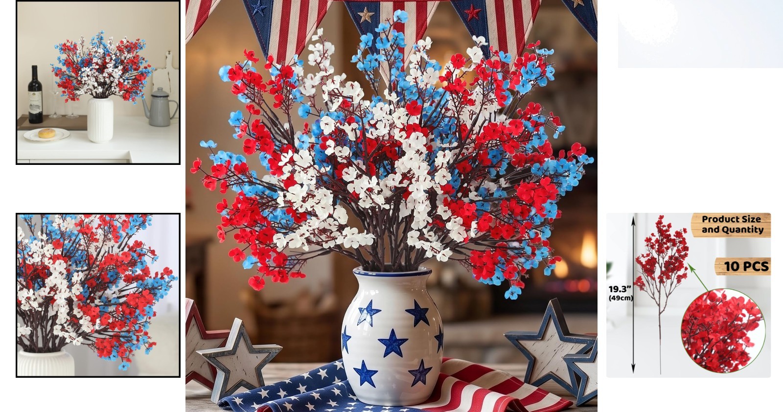 Realistic Silk Baby’s Breath in Patriotic Colors – Perfect for Independence Day