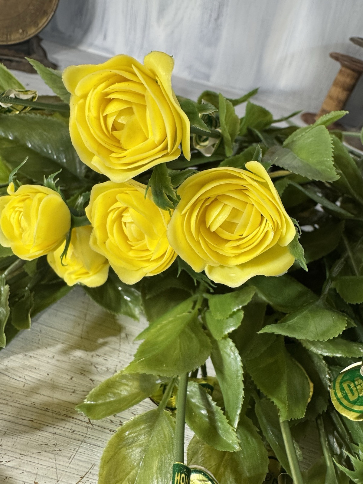 MCM Lot (24) 1” Yellow Plastic Long Stem Roses With Wire Stems Crafts Millenary
