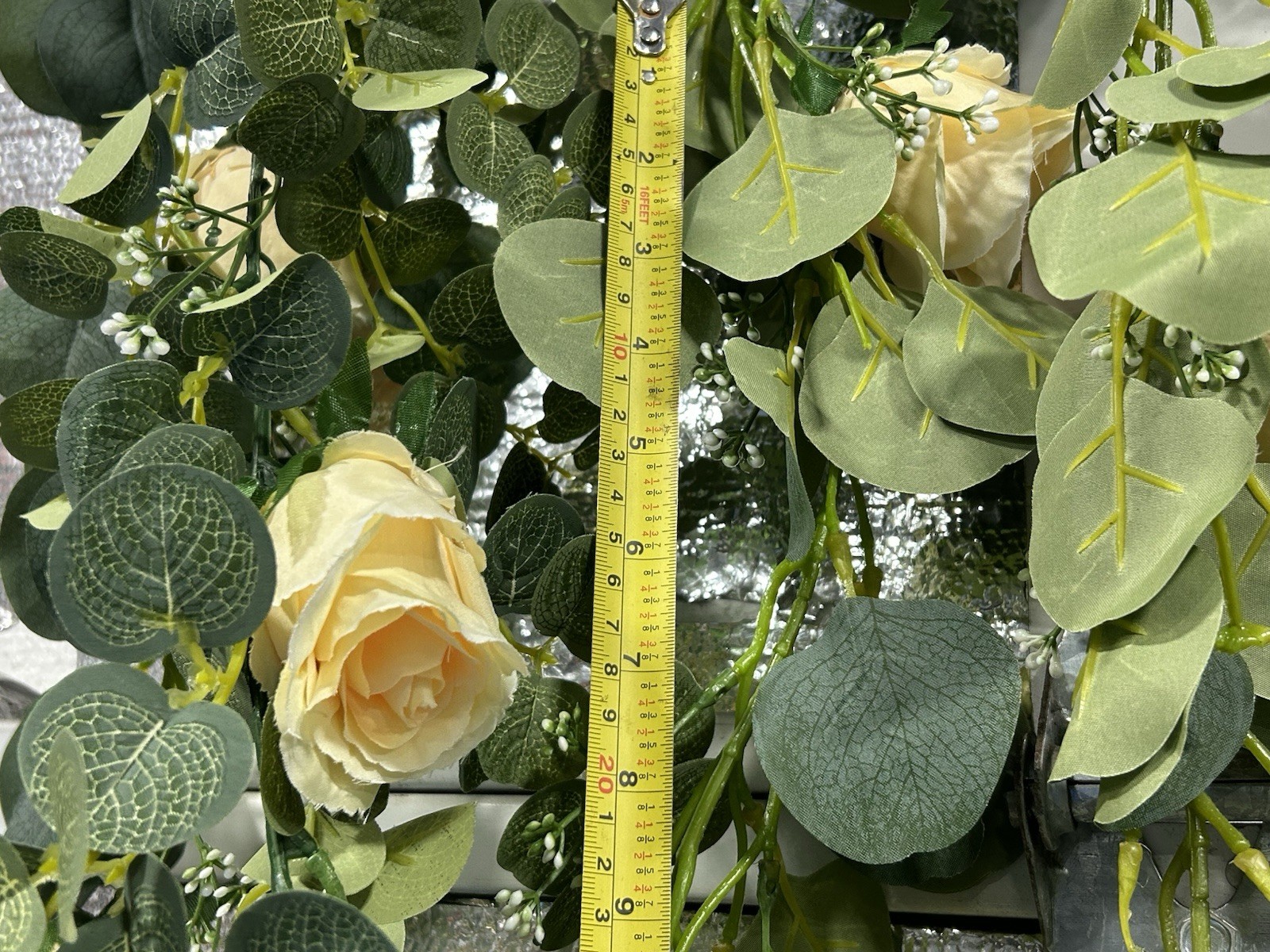 Levylisa Eucalyptus Garland with Ivory Rose Flowers Greenery Floral 6ft